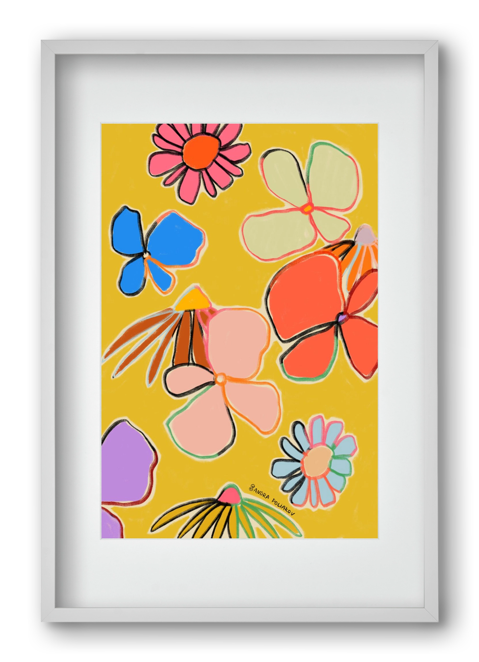 VINTAGE GARDEN YELLOW, 40x60 cm (30x45 cm), Fehér keret, paszpartuval