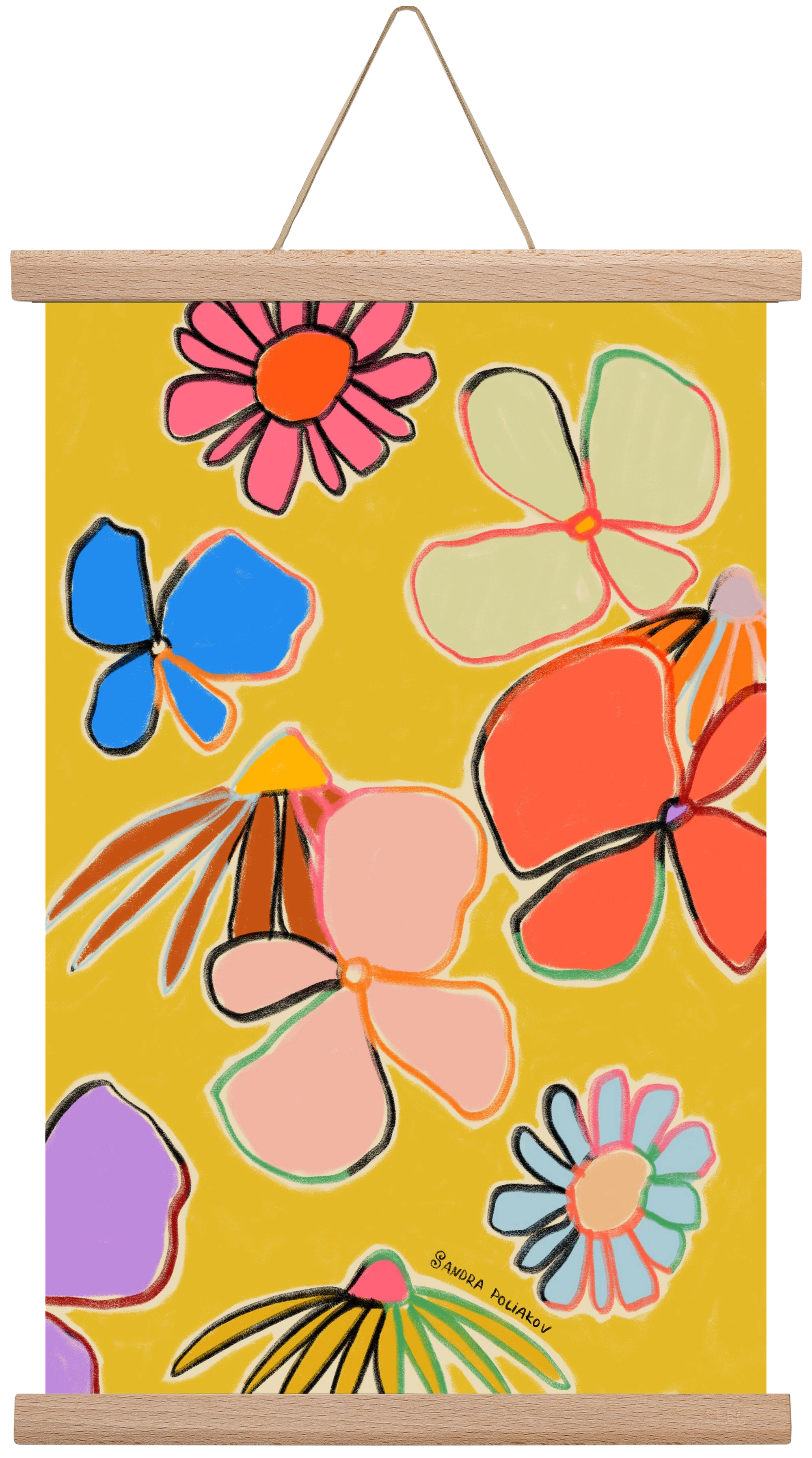 VINTAGE GARDEN YELLOW, 30x45 cm (30x45 cm), Tölgy akasztó