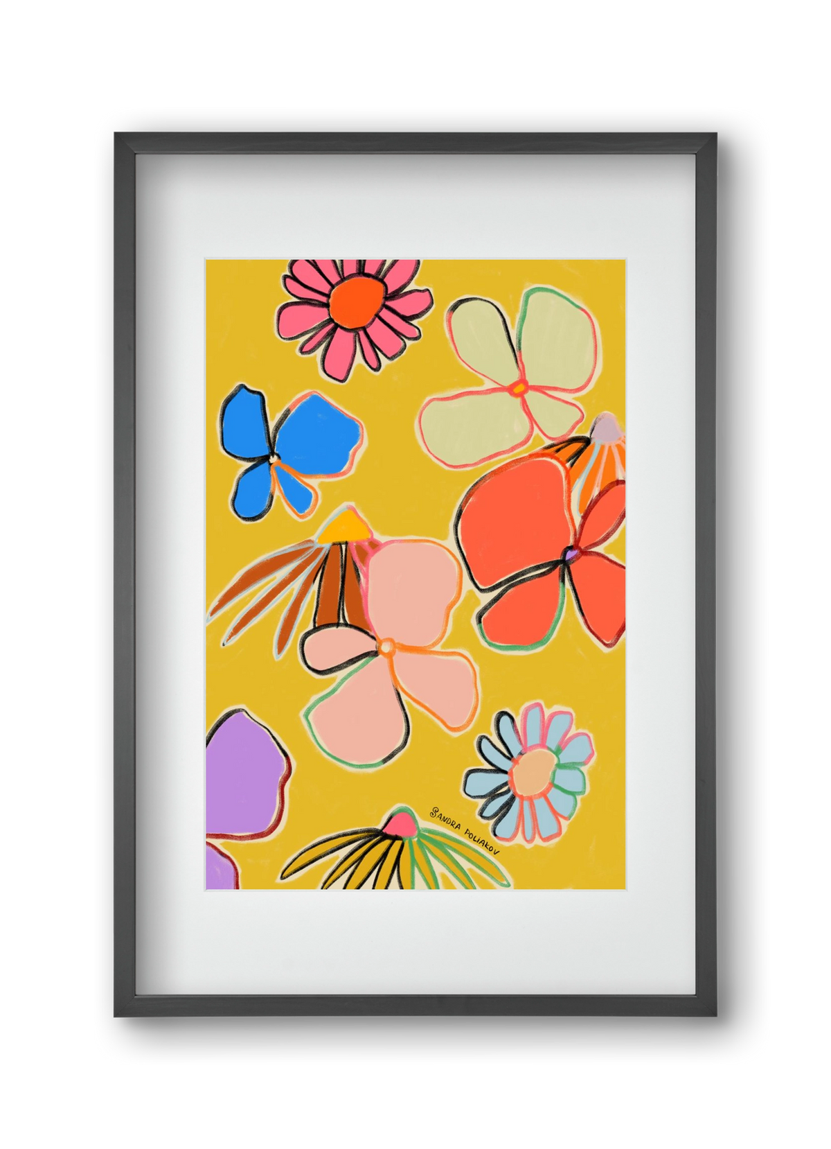 VINTAGE GARDEN YELLOW, 30x45 cm (20x30 cm), Fekete keret, paszpartuval