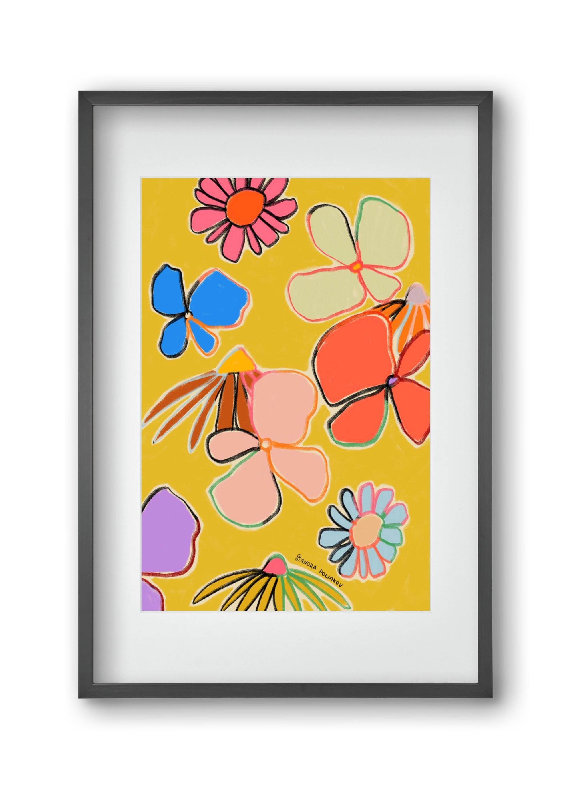 VINTAGE GARDEN YELLOW, 30x45 cm (20x30 cm), Fekete keret, paszpartuval