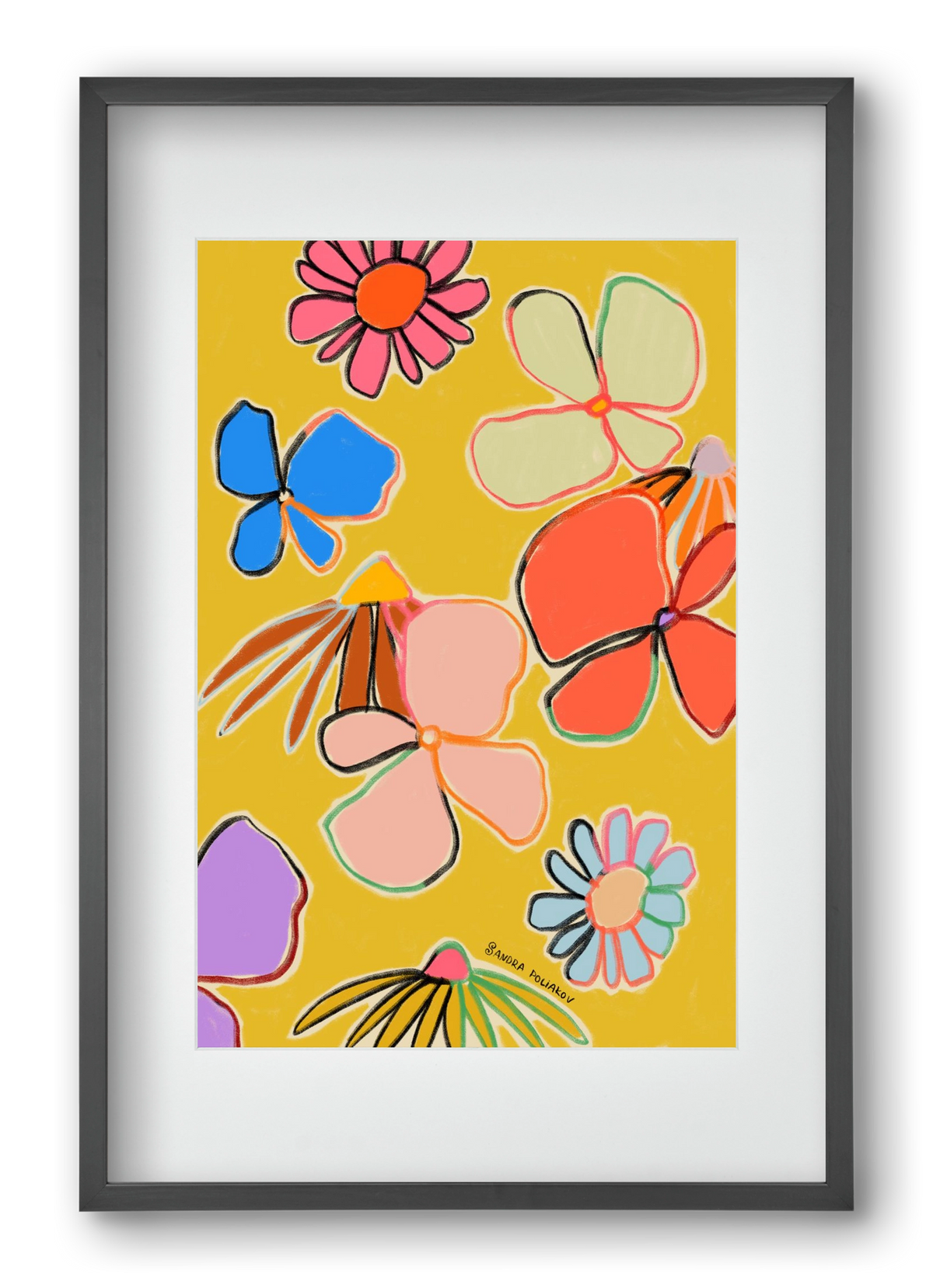 VINTAGE GARDEN YELLOW, 40x60 cm (30x45 cm), Fekete keret, paszpartuval