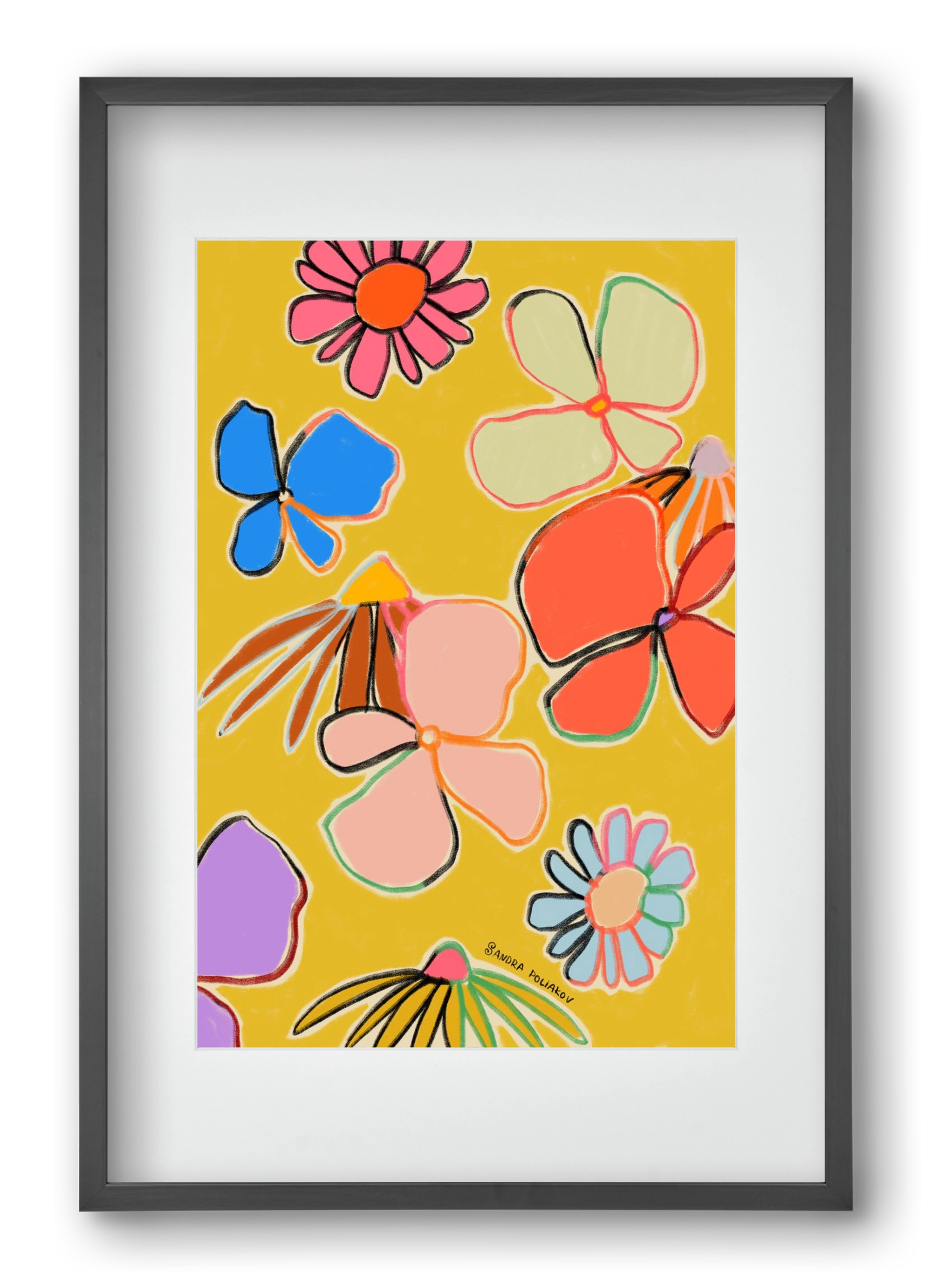 VINTAGE GARDEN YELLOW, 40x60 cm (30x45 cm), Fekete keret, paszpartuval