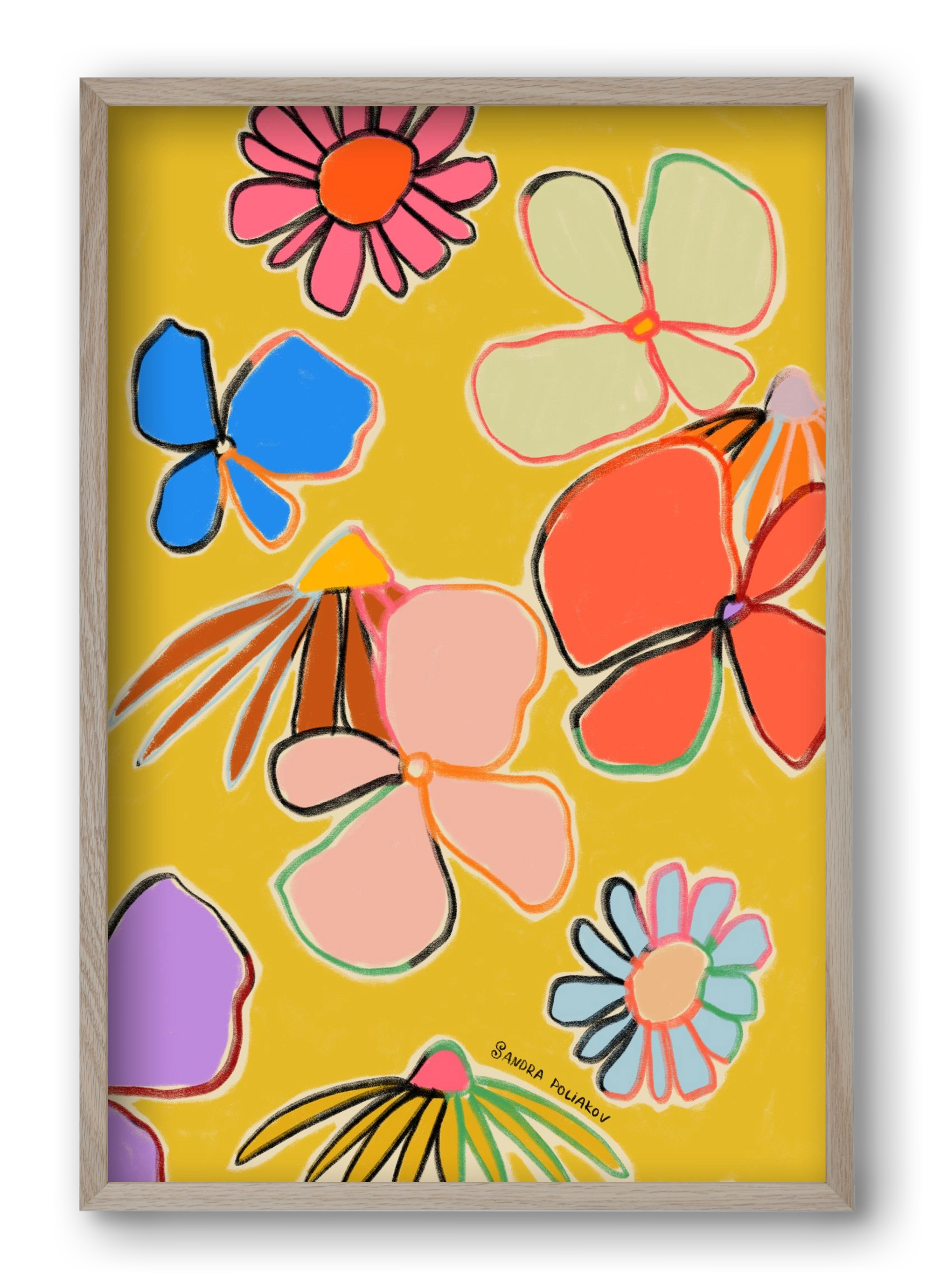 VINTAGE GARDEN YELLOW, 40x60 cm (40x60 cm), Tölgy keret