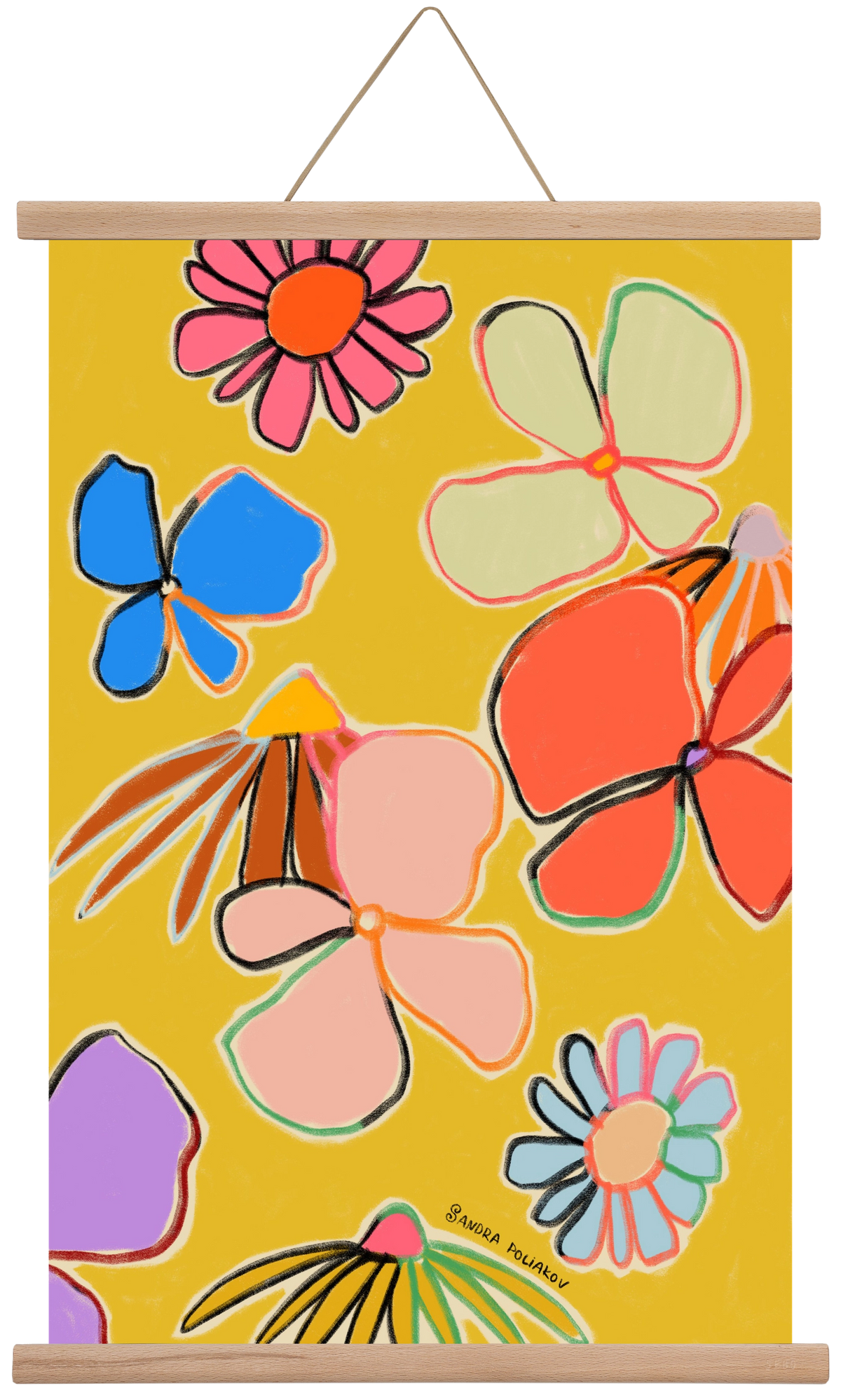 VINTAGE GARDEN YELLOW, 40x60 cm (40x60 cm), Tölgy akasztó