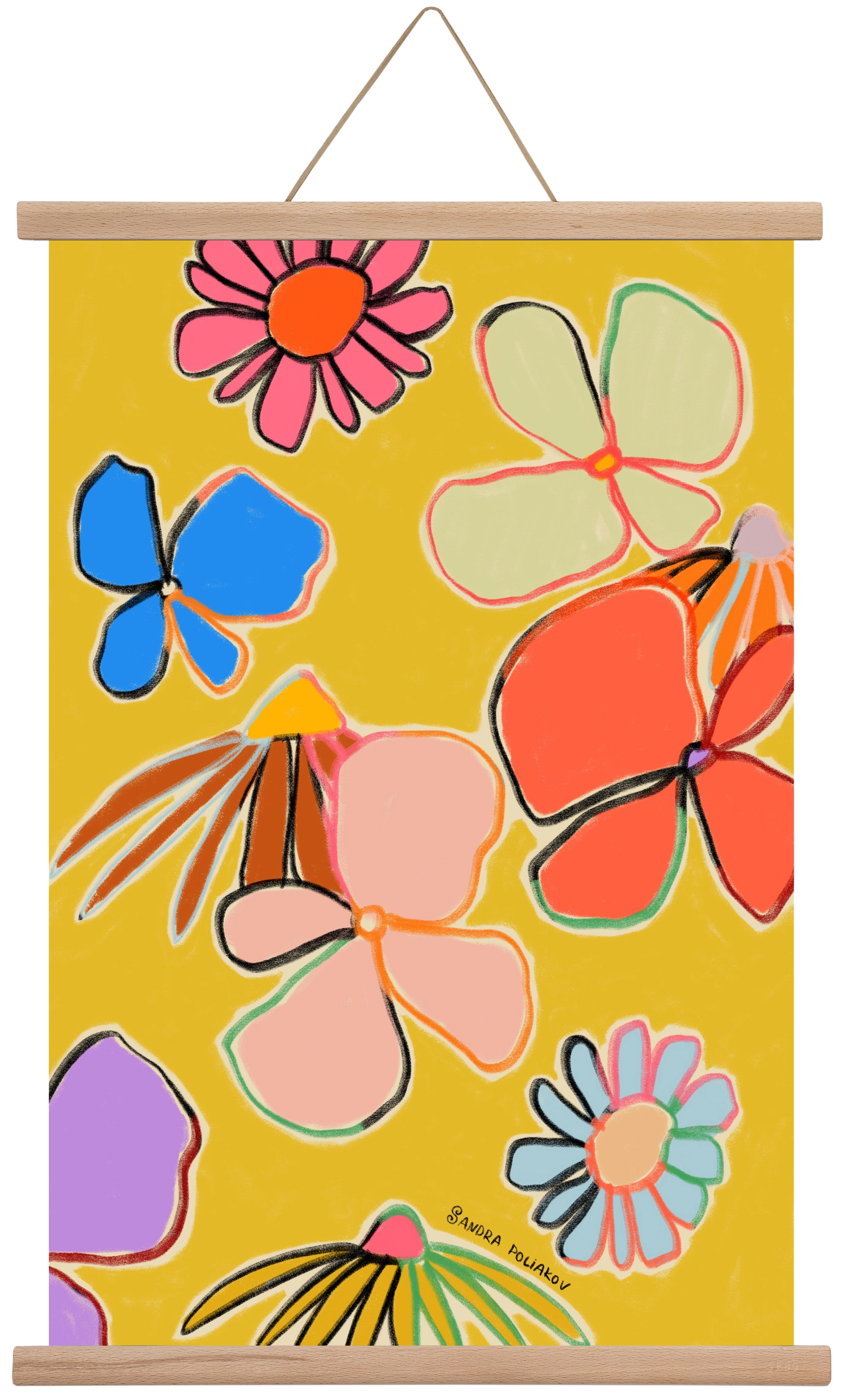 VINTAGE GARDEN YELLOW, 40x60 cm (40x60 cm), Tölgy akasztó