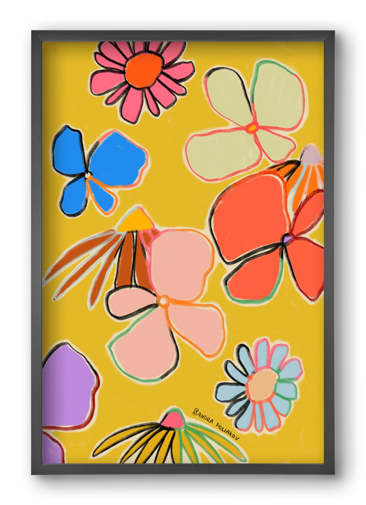 VINTAGE GARDEN YELLOW, 40x60 cm (40x60 cm), Fekete keret