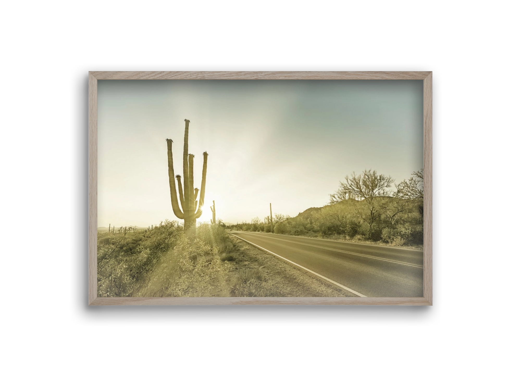 SAGUARO NATIONAL PARK Setting Sun | Vintage, 30x20 cm (30x20 cm), Tölgy keret