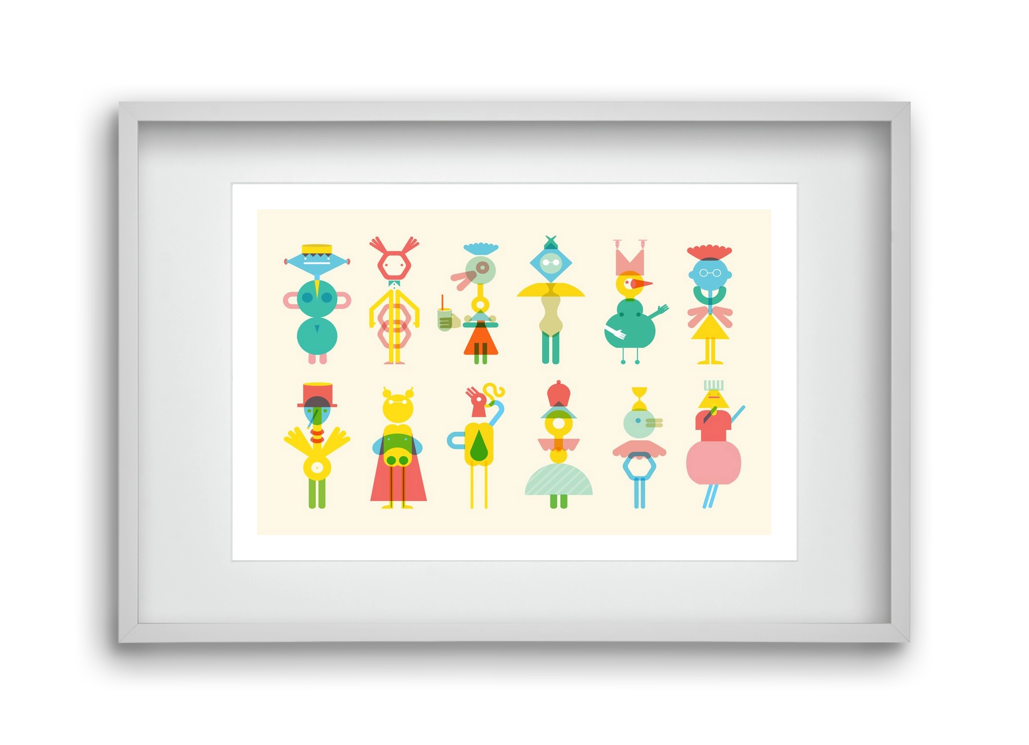 Geometric Friends, 45x30 cm (30x20 cm), Fehér keret, paszpartuval