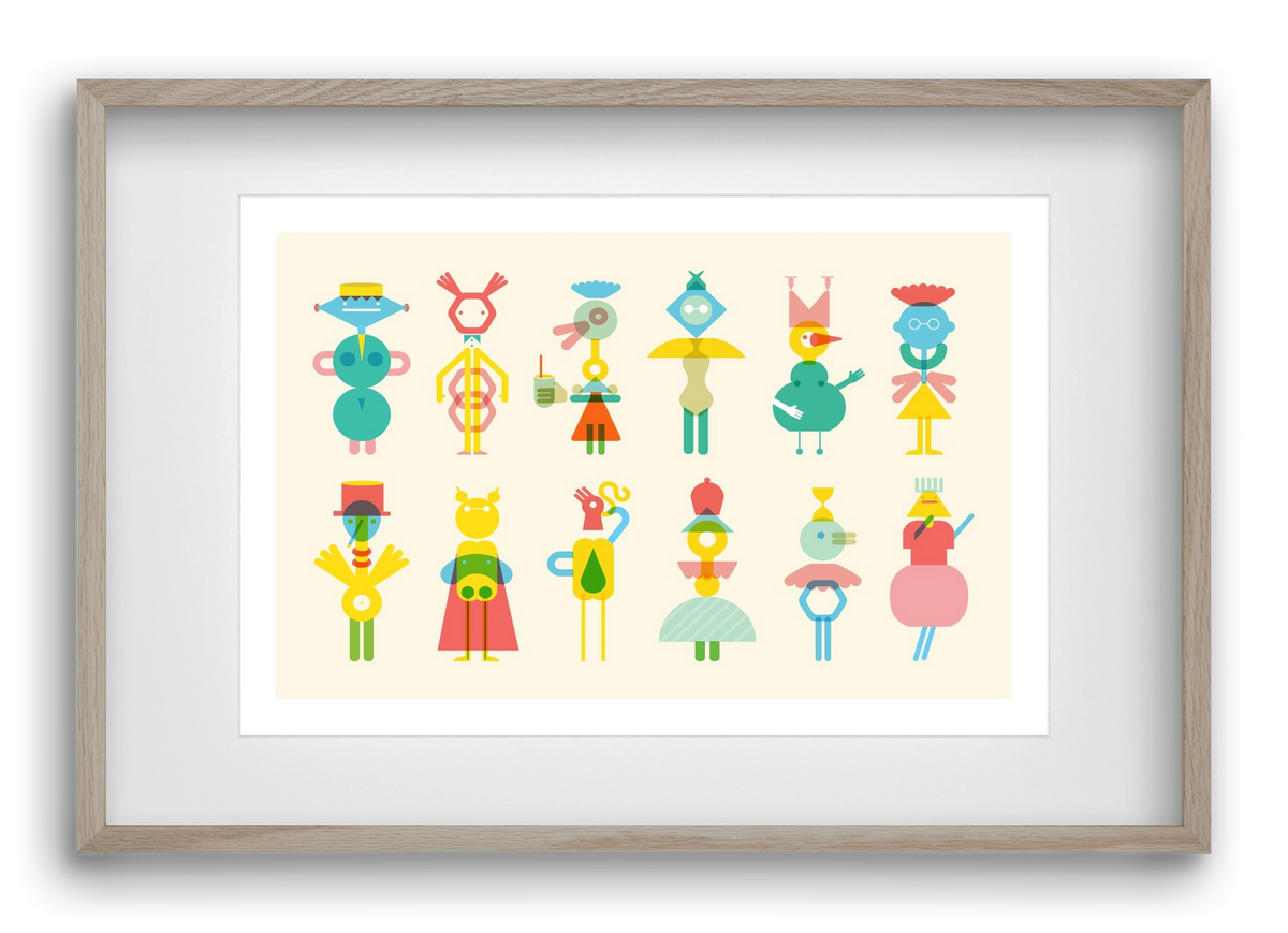 Geometric Friends, 60x40 cm (45x30 cm), Tölgy keret, paszpartuval