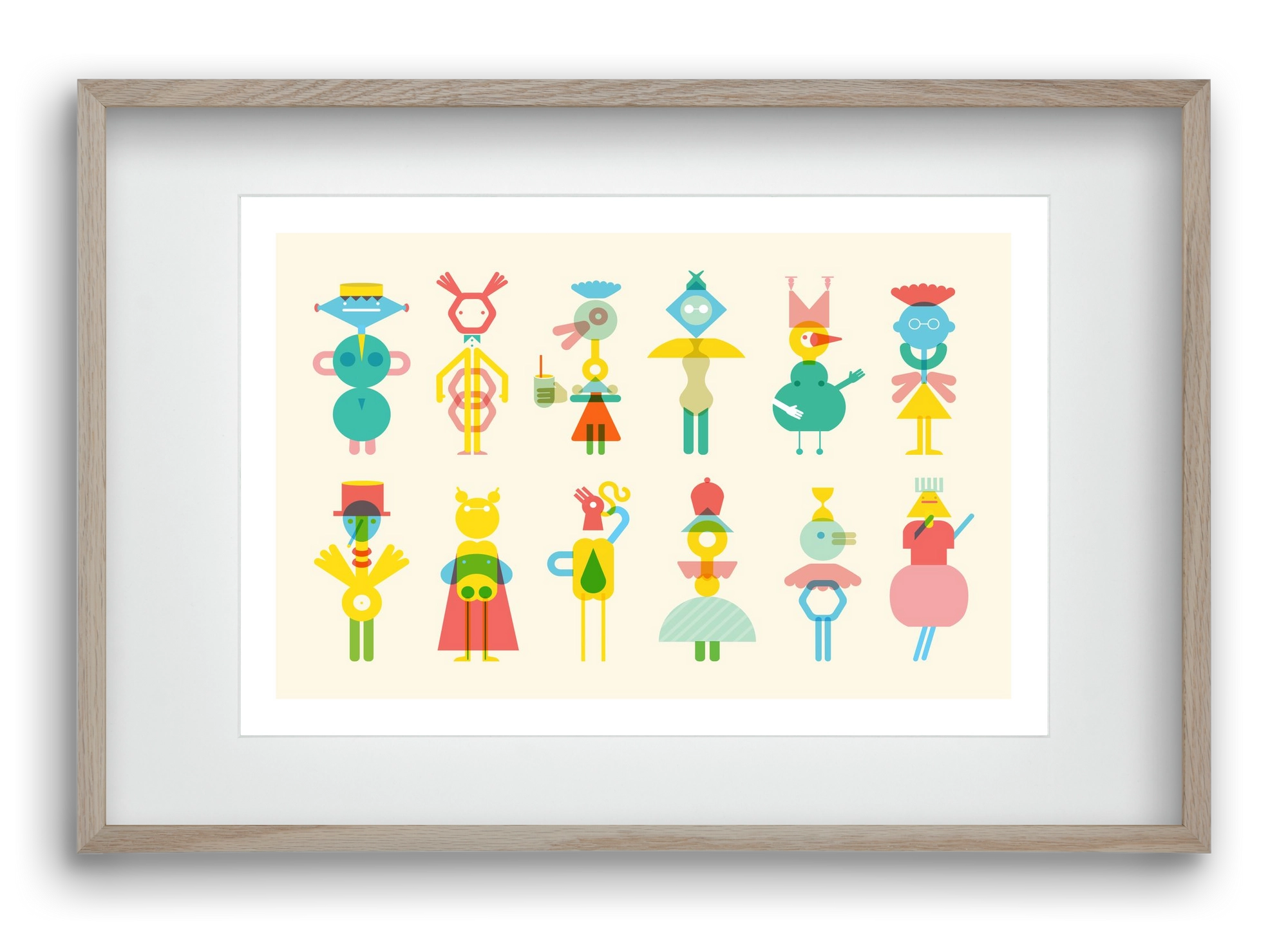 Geometric Friends, 60x40 cm (45x30 cm), Tölgy keret, paszpartuval