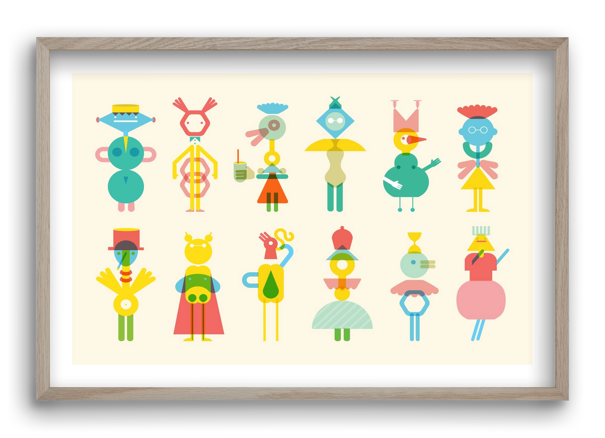 Geometric Friends, 60x40 cm (60x40 cm), Tölgy keret