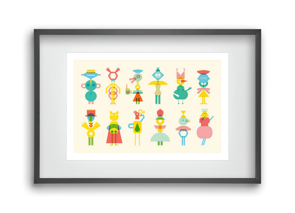 Geometric Friends, 45x30 cm (30x20 cm), Fekete keret, paszpartuval