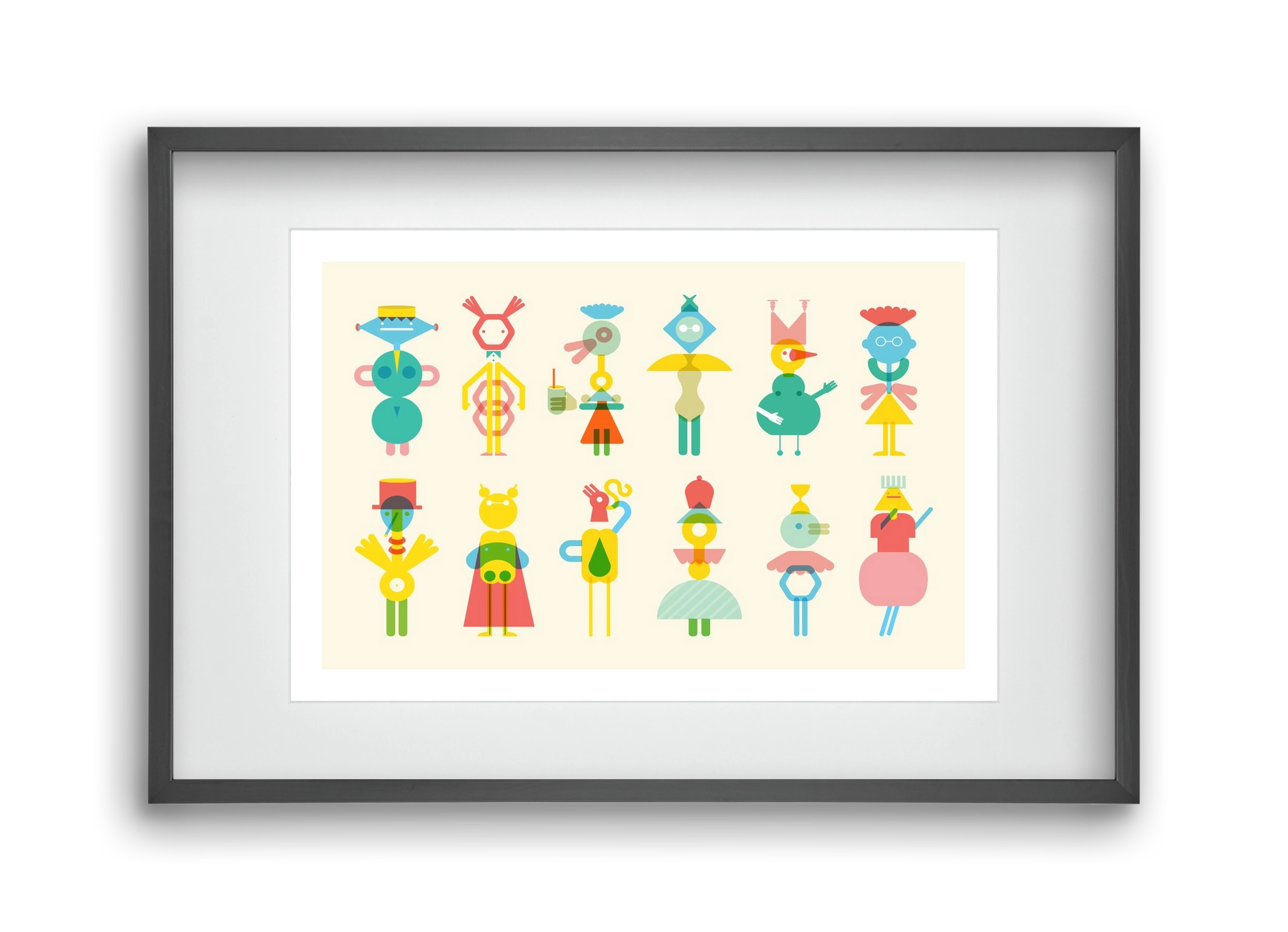 Geometric Friends, 45x30 cm (30x20 cm), Fekete keret, paszpartuval