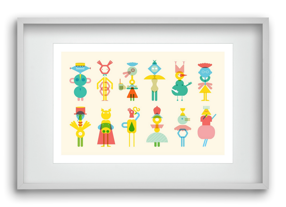 Geometric Friends, 60x40 cm (45x30 cm), Fehér keret, paszpartuval