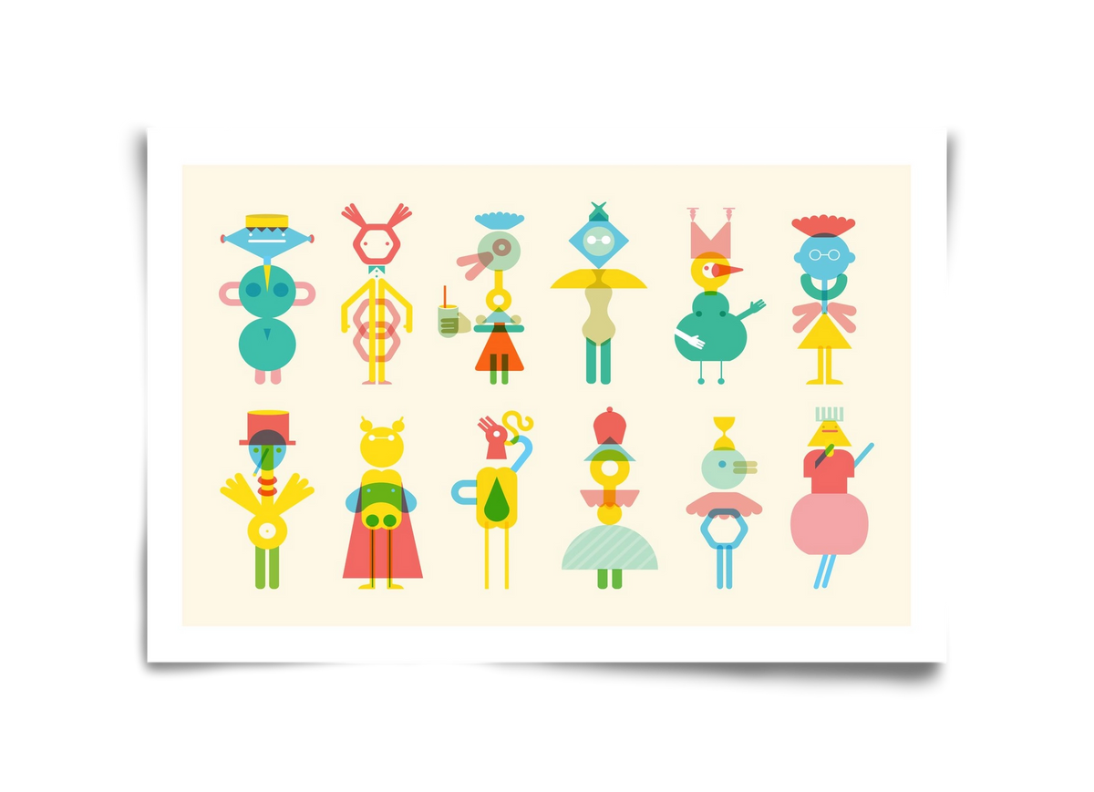 Geometric Friends, 45x30 cm, Keret nélkül