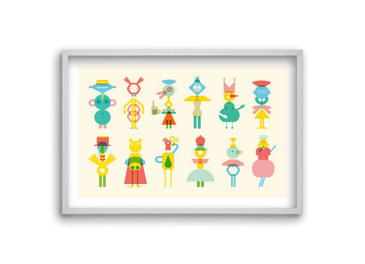 Geometric Friends, 30x20 cm (30x20 cm), Fehér keret