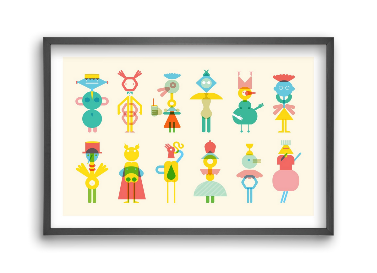 Geometric Friends, 45x30 cm (45x30 cm), Fekete keret