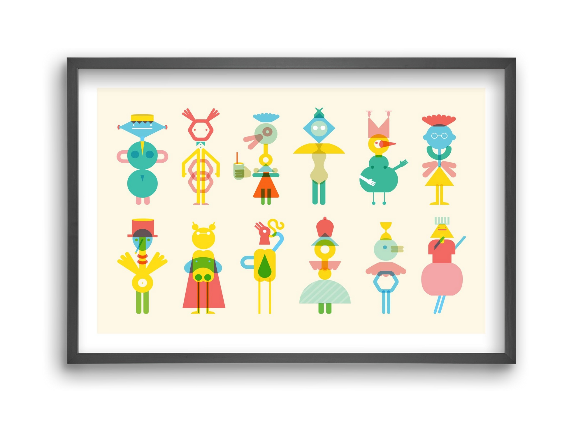 Geometric Friends, 45x30 cm (45x30 cm), Fekete keret