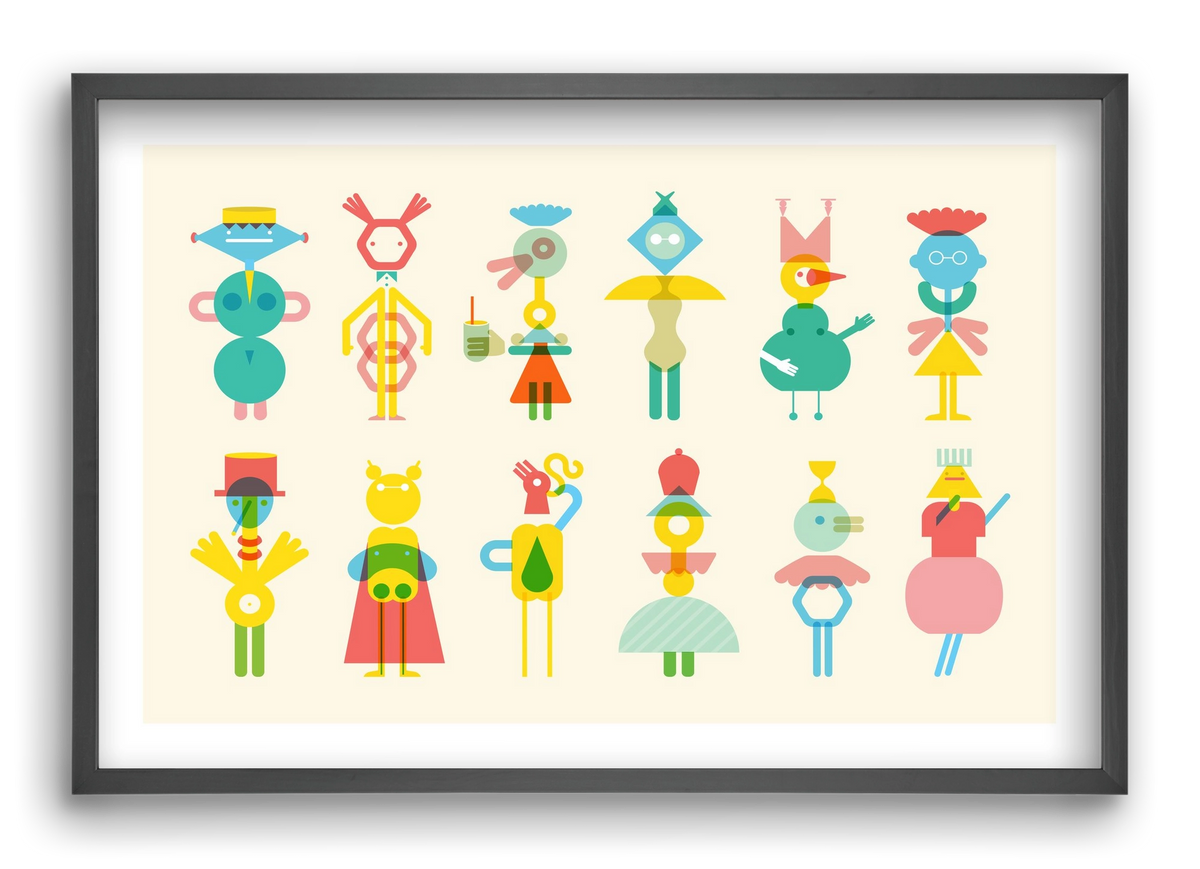 Geometric Friends, 60x40 cm (60x40 cm), Fekete keret