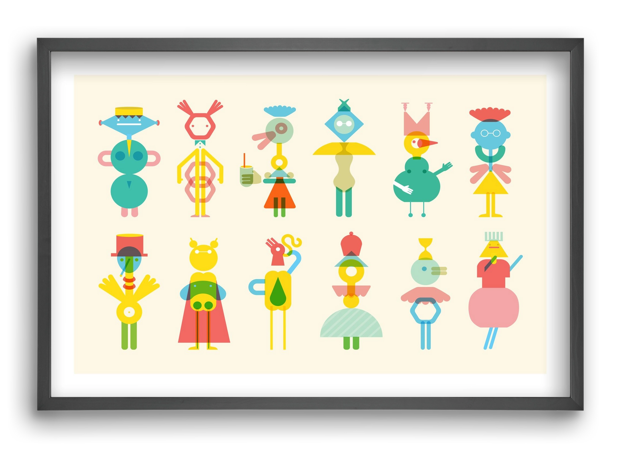 Geometric Friends, 60x40 cm (60x40 cm), Fekete keret