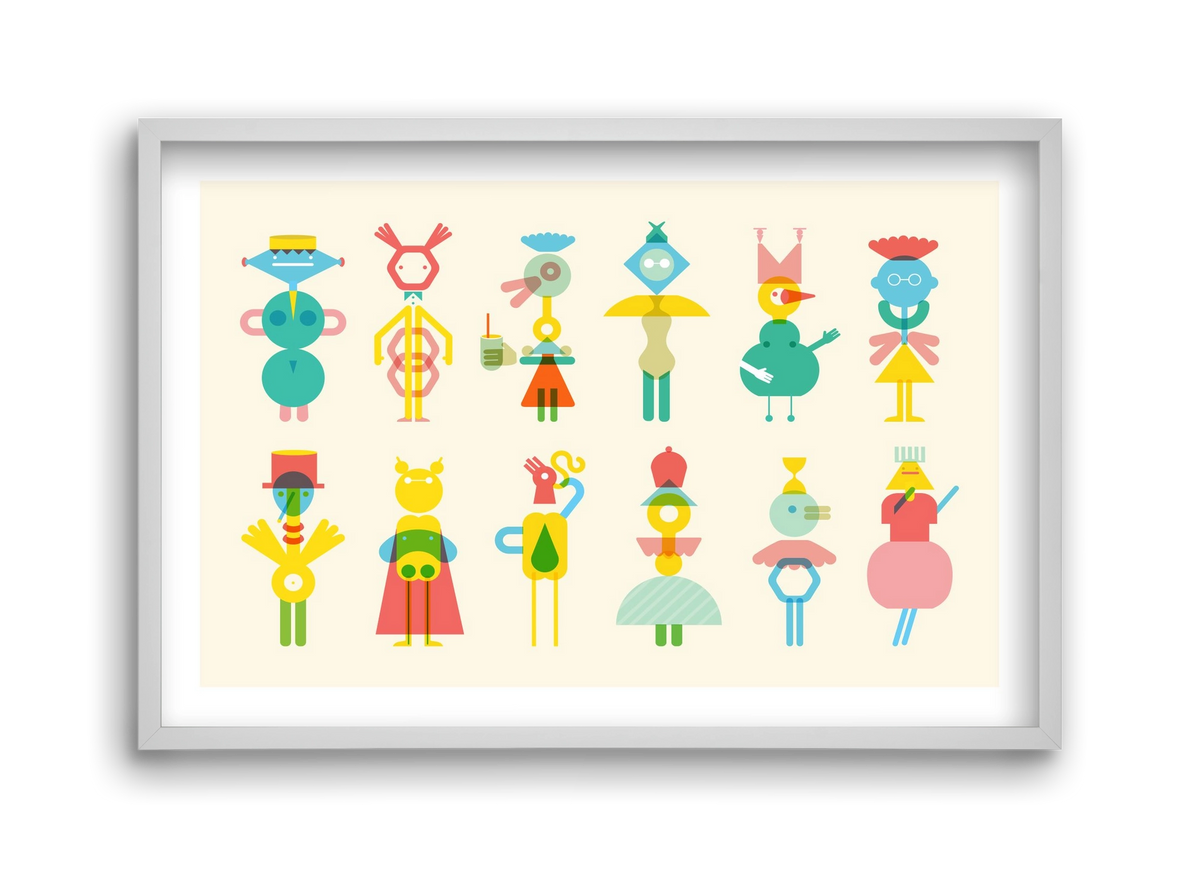 Geometric Friends, 45x30 cm (45x30 cm), Fehér keret