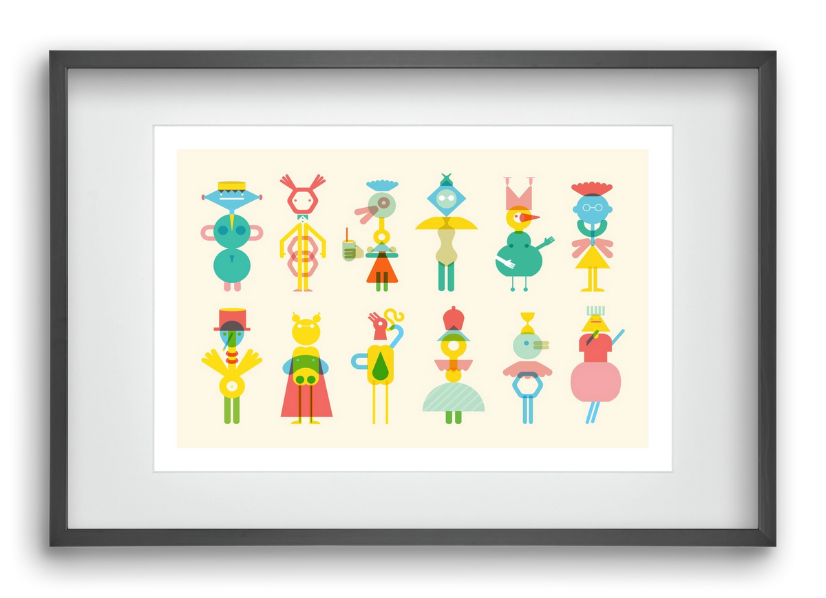 Geometric Friends, 60x40 cm (45x30 cm), Fekete keret, paszpartuval