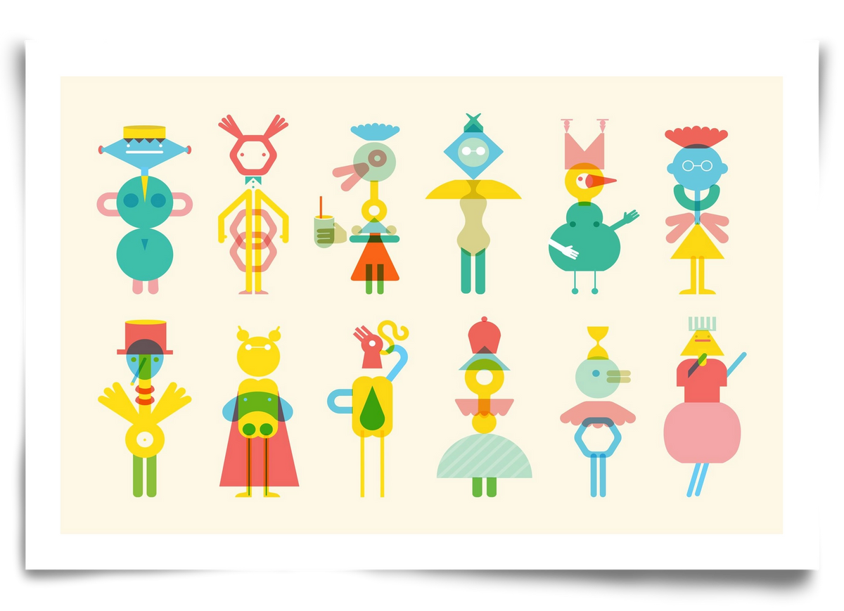 Geometric Friends, 90x60 cm, Keret nélkül