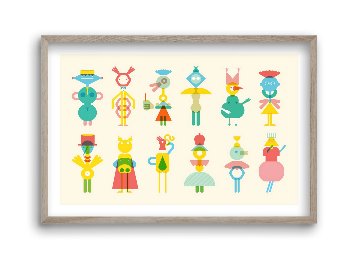 Geometric Friends, 45x30 cm (45x30 cm), Tölgy keret