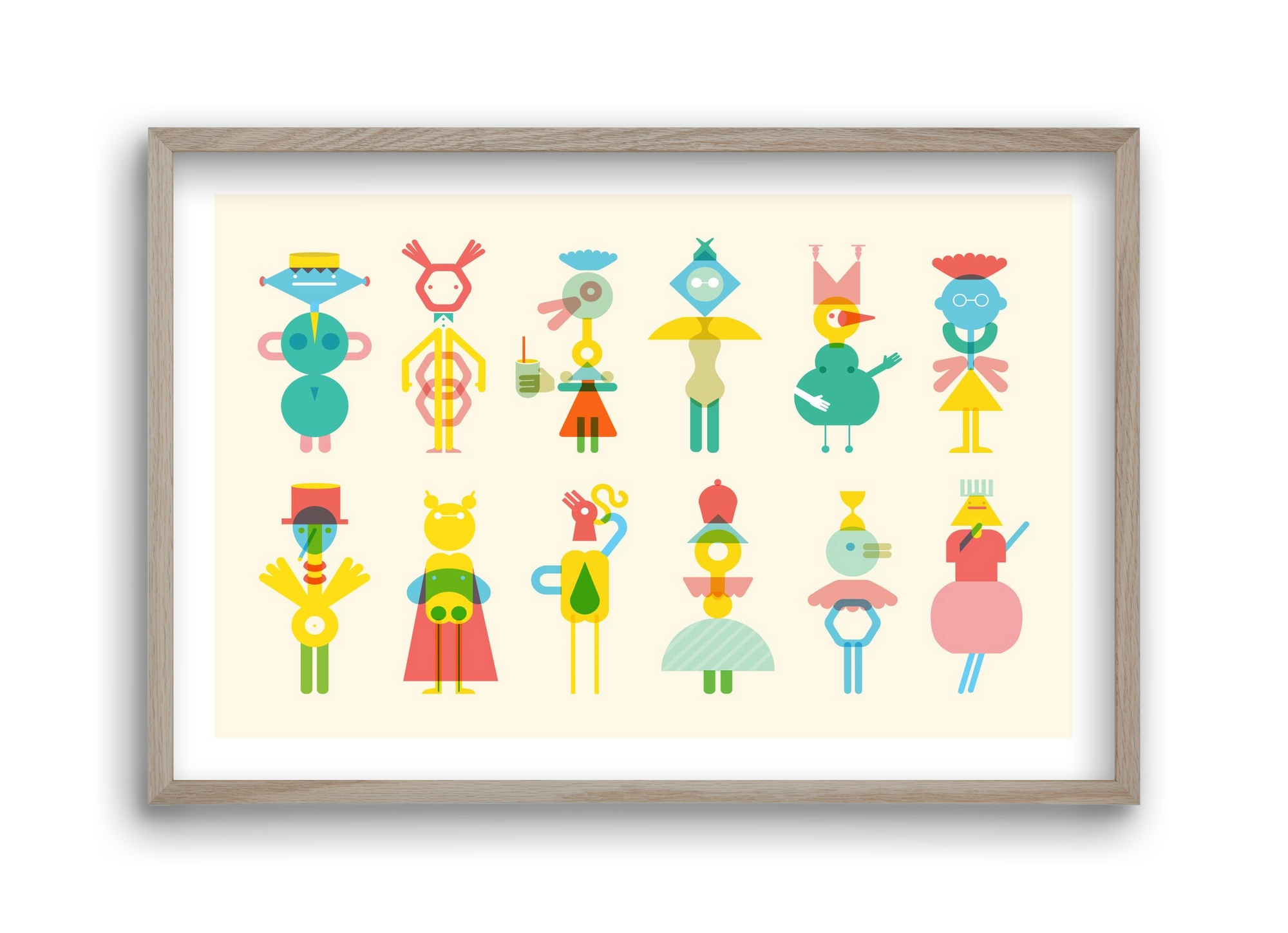 Geometric Friends, 45x30 cm (45x30 cm), Tölgy keret