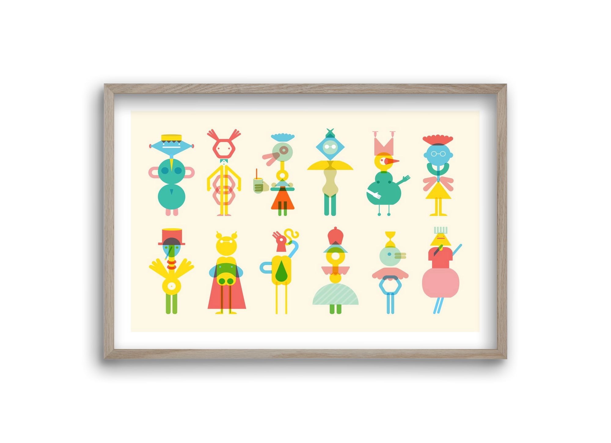 Geometric Friends, 30x20 cm (30x20 cm), Tölgy keret