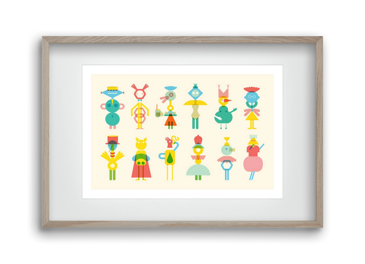 Geometric Friends, 45x30 cm (30x20 cm), Tölgy keret, paszpartuval