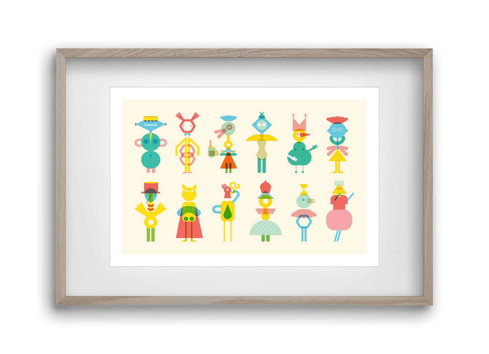 Geometric Friends, 45x30 cm (30x20 cm), Tölgy keret, paszpartuval