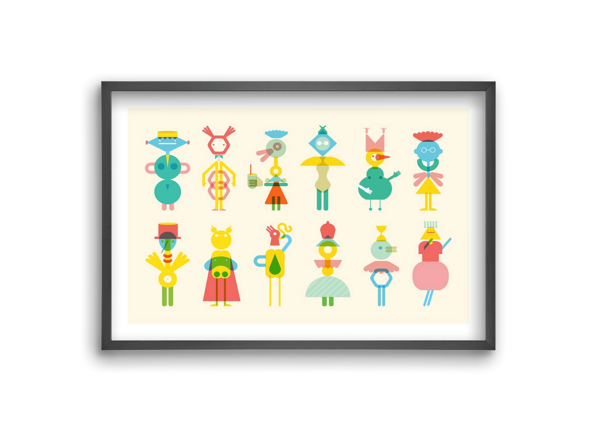 Geometric Friends, 30x20 cm (30x20 cm), Fekete keret