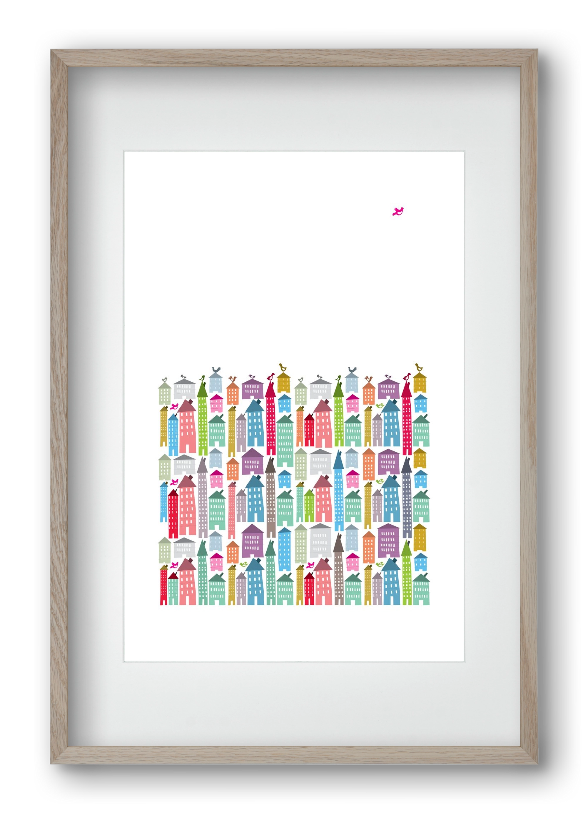 Houses and Birds, 40x60 cm (30x45 cm), Tölgy keret, paszpartuval