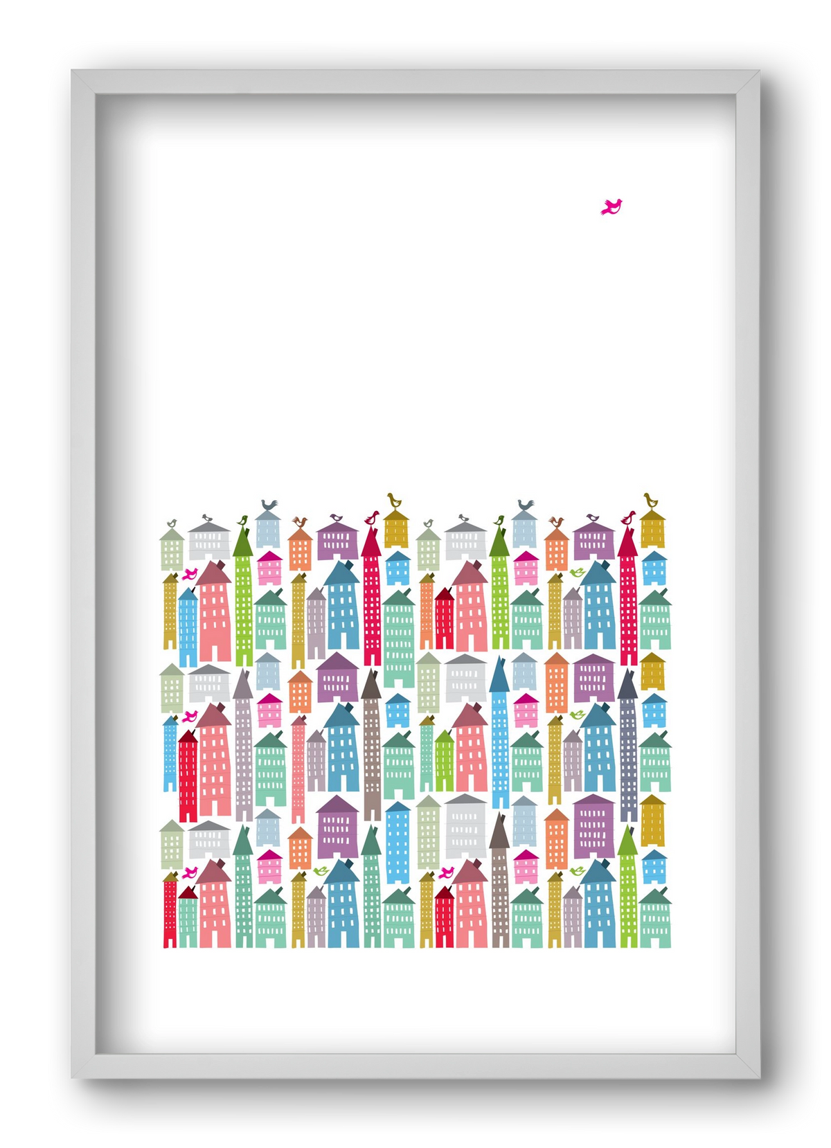 Houses and Birds, 40x60 cm (40x60 cm), Fehér keret