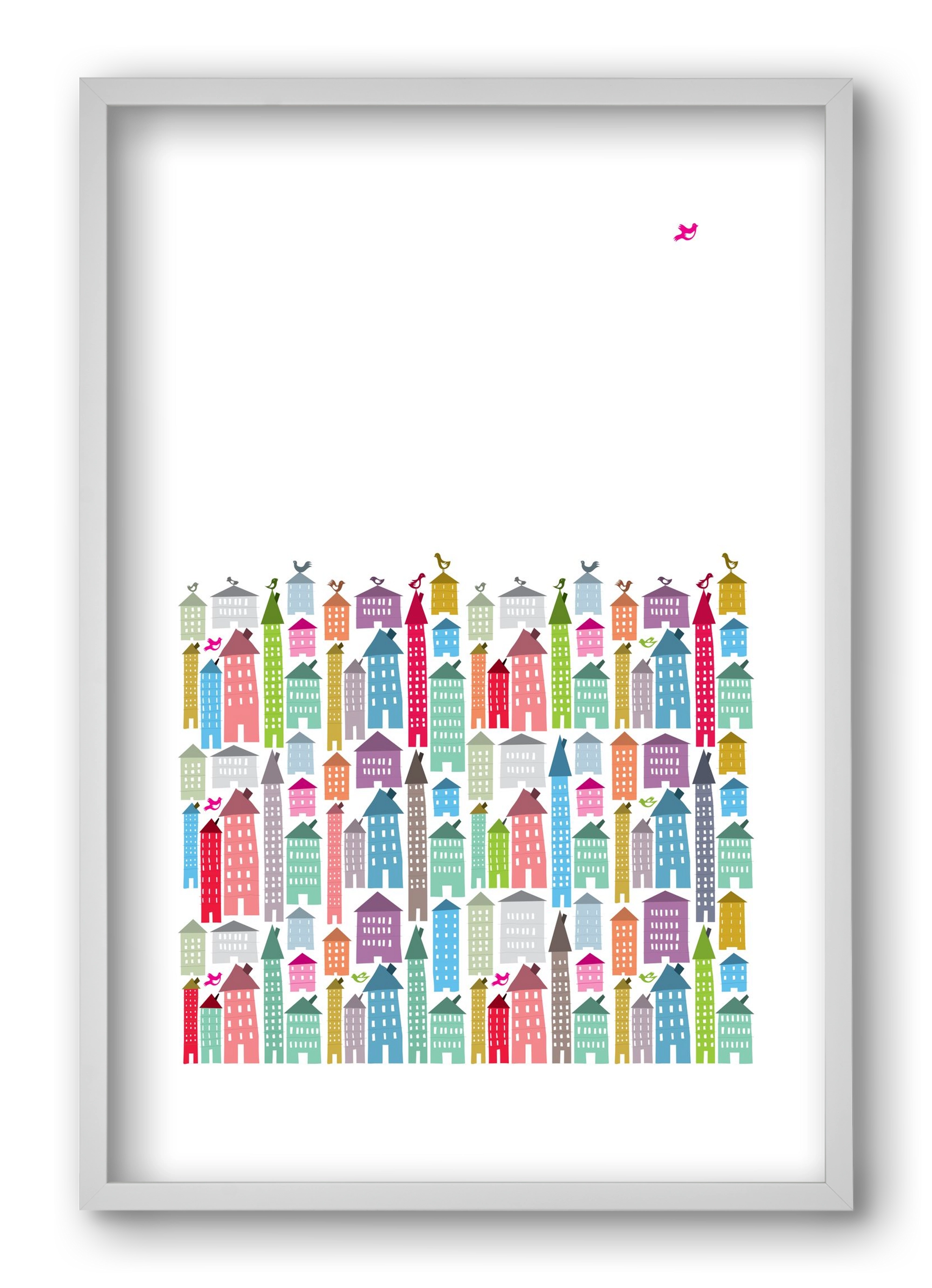 Houses and Birds, 40x60 cm (40x60 cm), Fehér keret