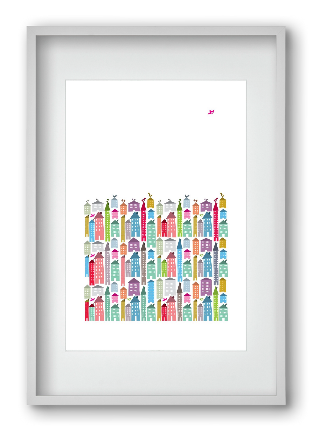 Houses and Birds, 40x60 cm (30x45 cm), Fehér keret, paszpartuval