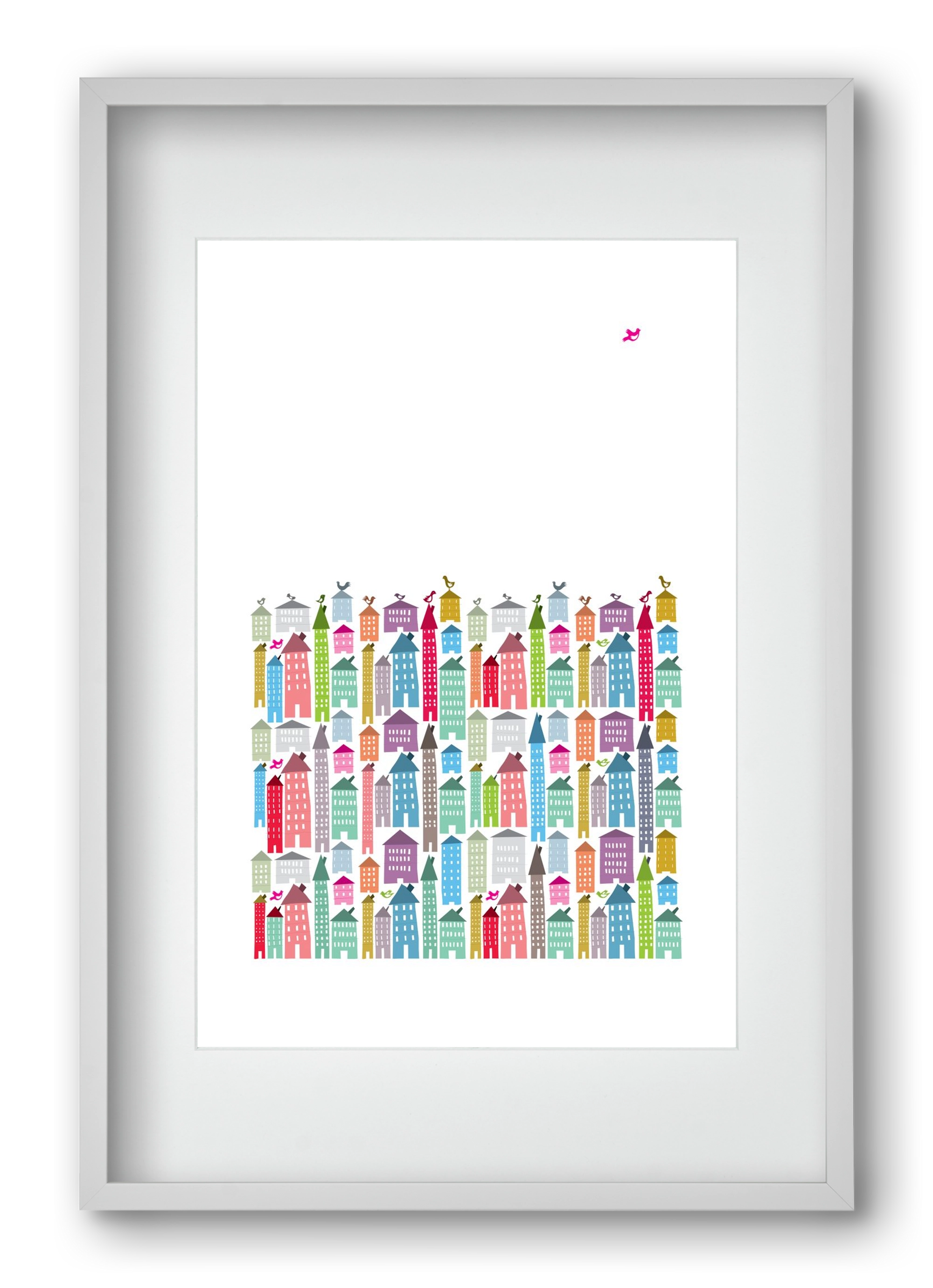 Houses and Birds, 40x60 cm (30x45 cm), Fehér keret, paszpartuval