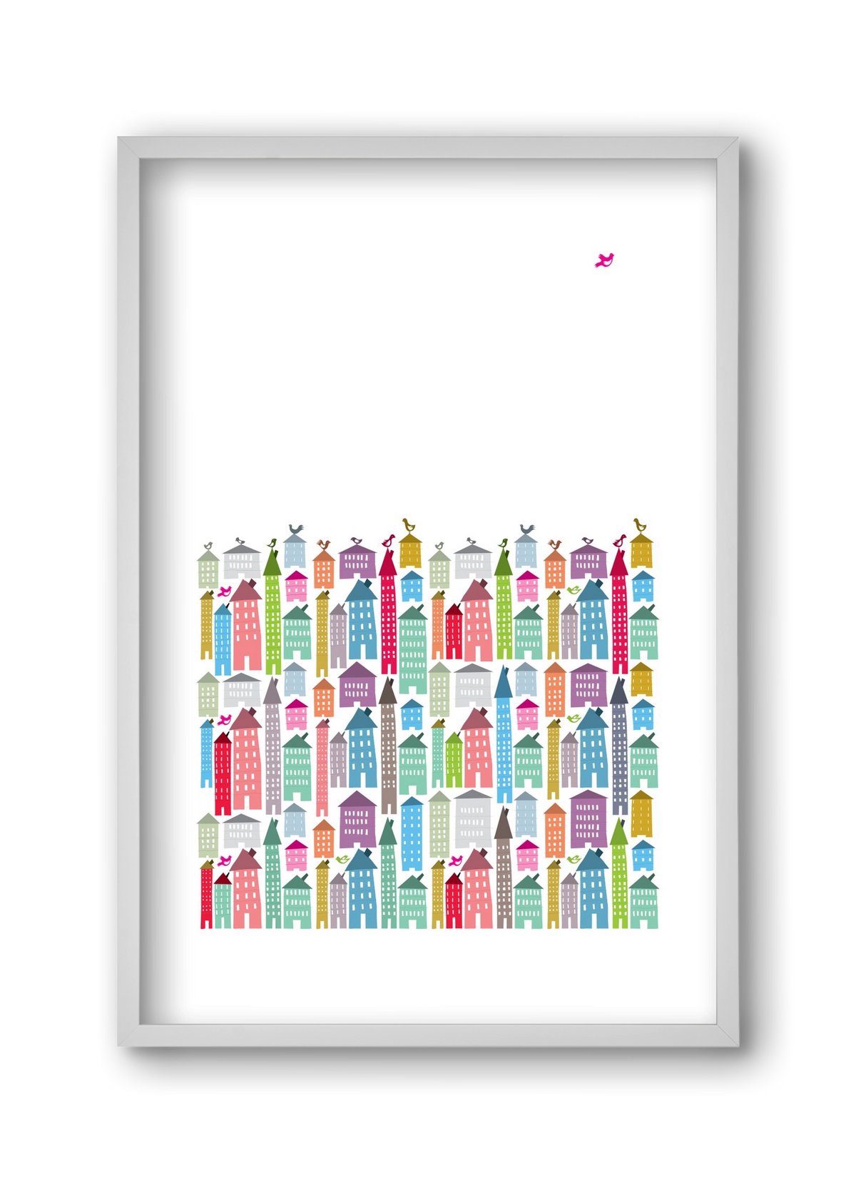 Houses and Birds, 30x45 cm (30x45 cm), Fehér keret