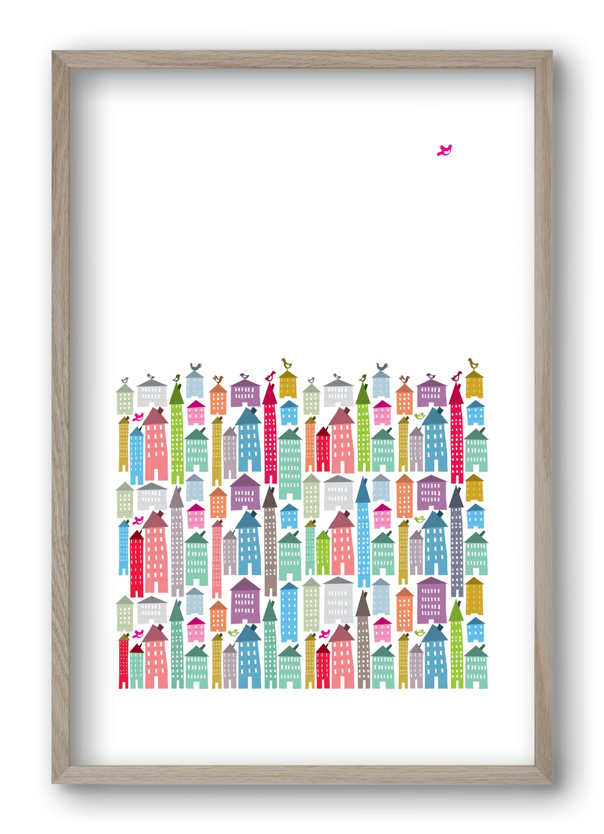 Houses and Birds, 40x60 cm (40x60 cm), Tölgy keret