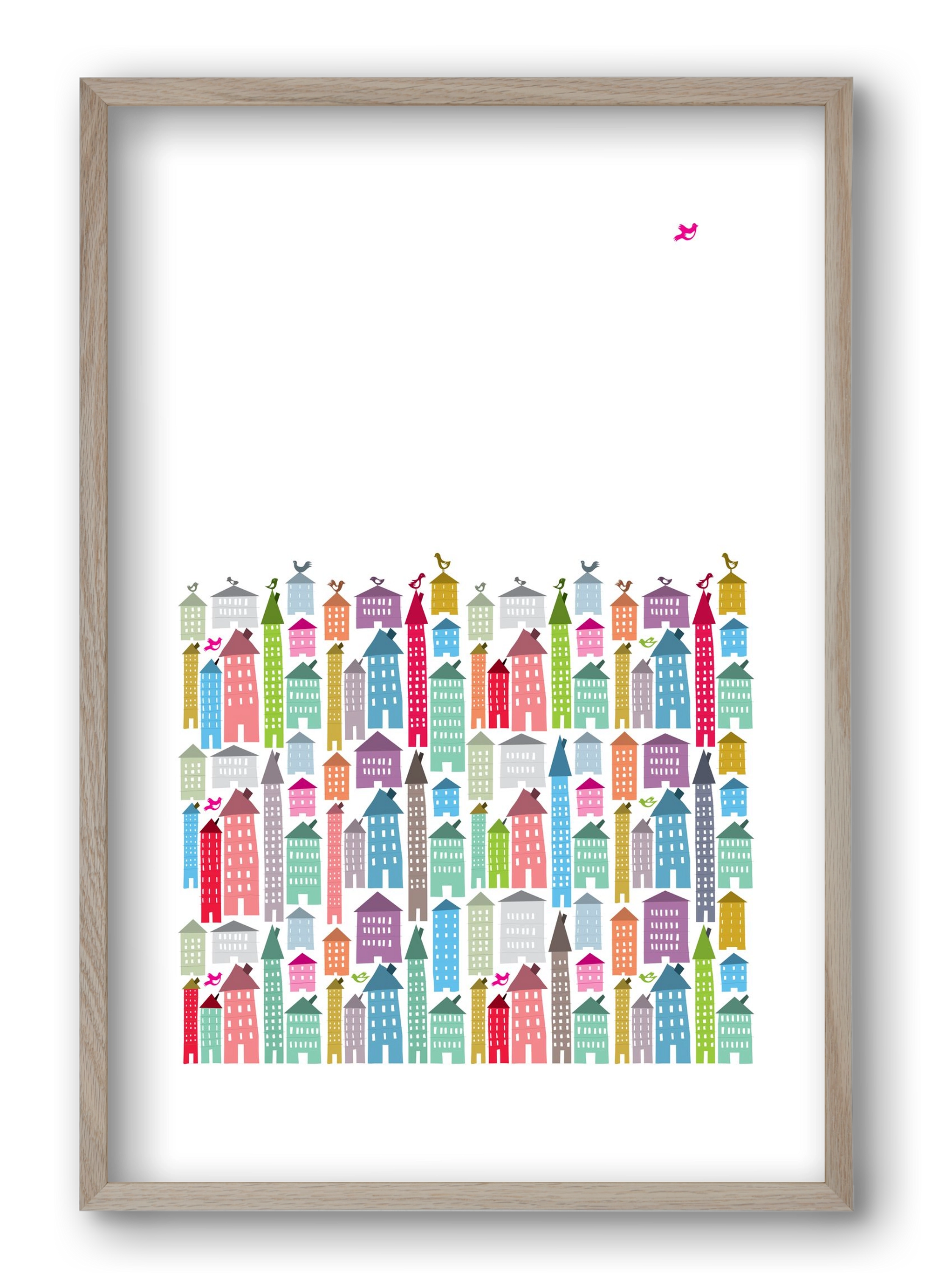 Houses and Birds, 40x60 cm (40x60 cm), Tölgy keret