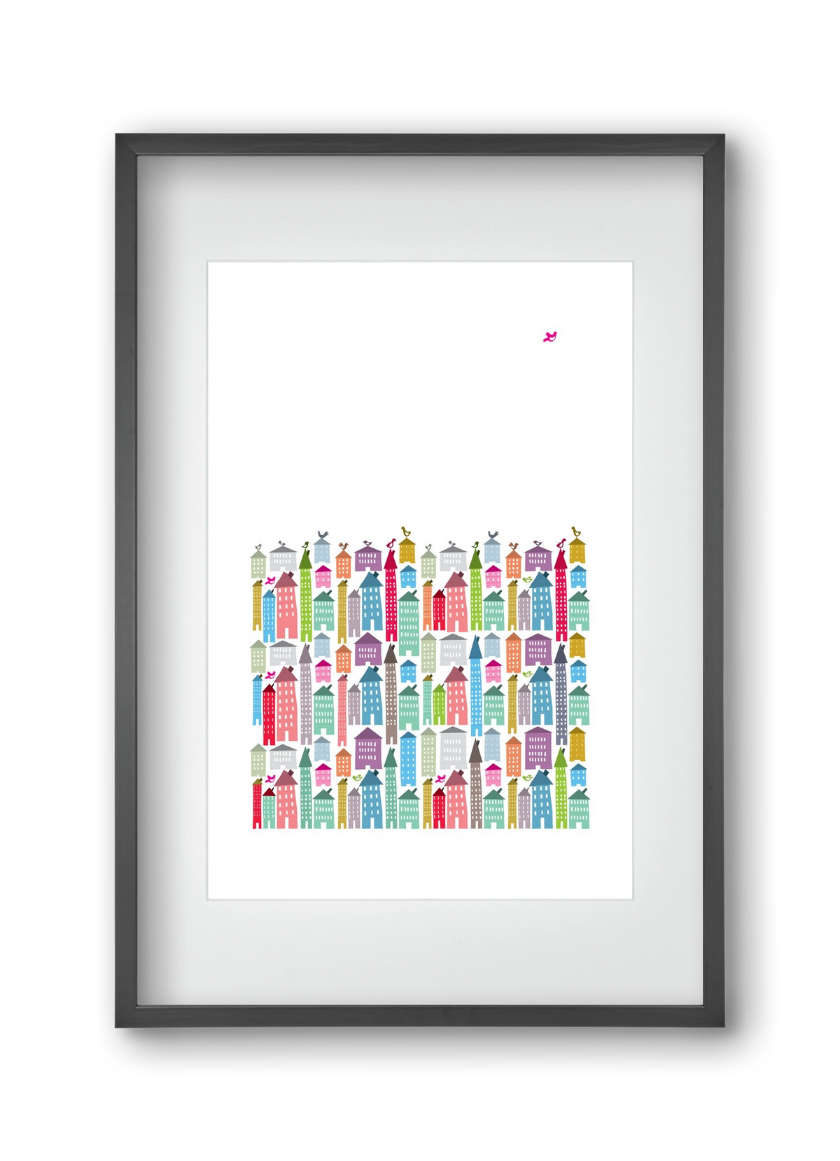 Houses and Birds, 30x45 cm (20x30 cm), Fekete keret, paszpartuval