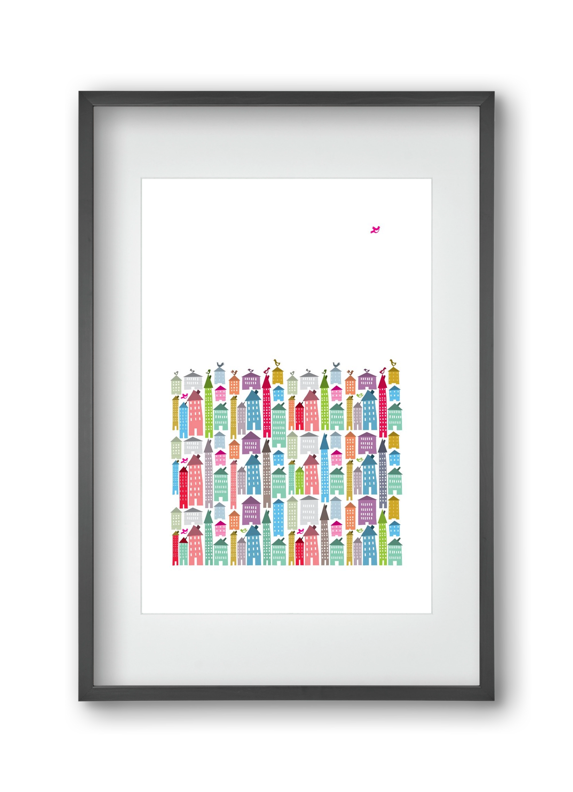 Houses and Birds, 30x45 cm (20x30 cm), Fekete keret, paszpartuval