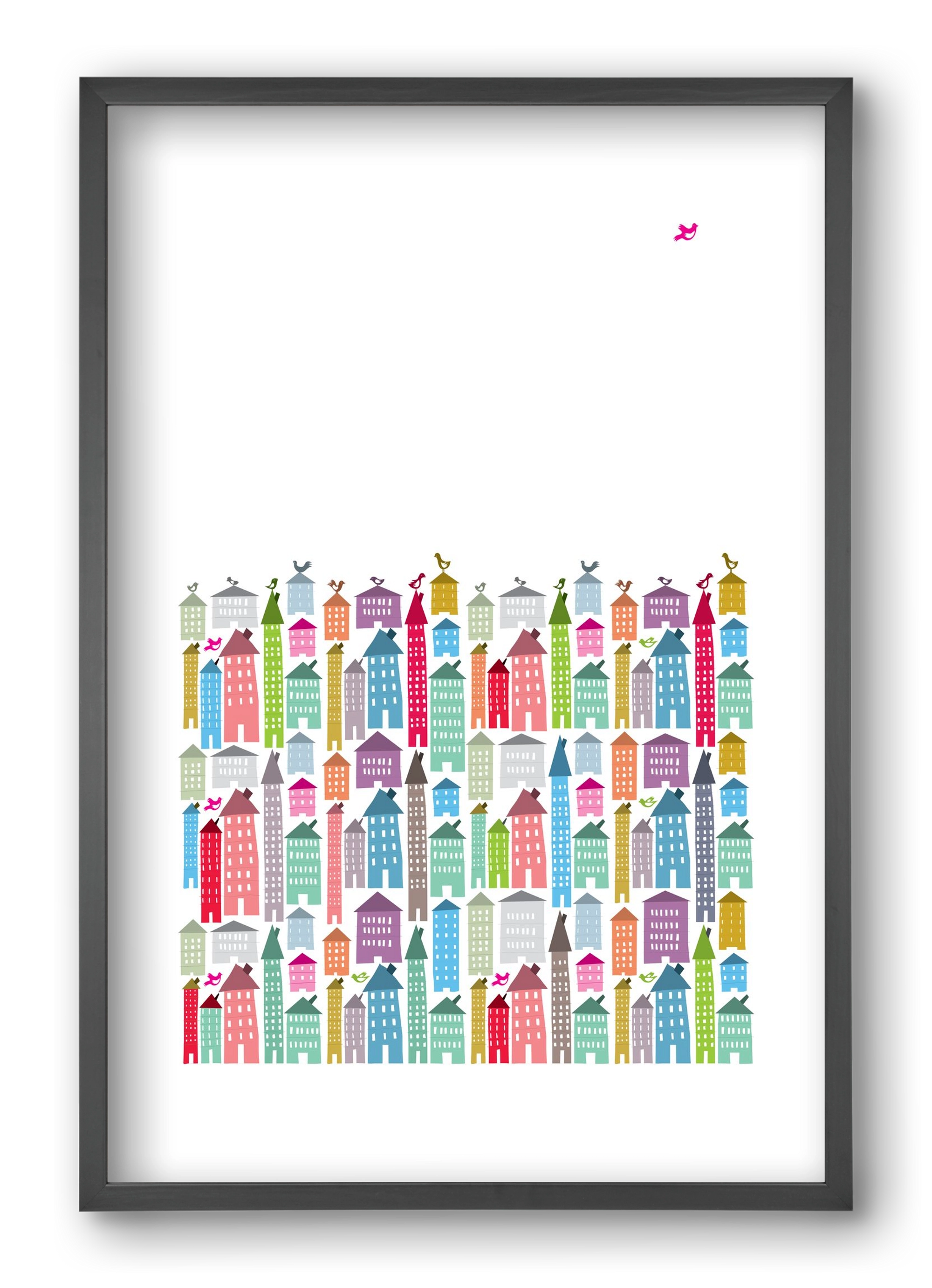 Houses and Birds, 40x60 cm (40x60 cm), Fekete keret