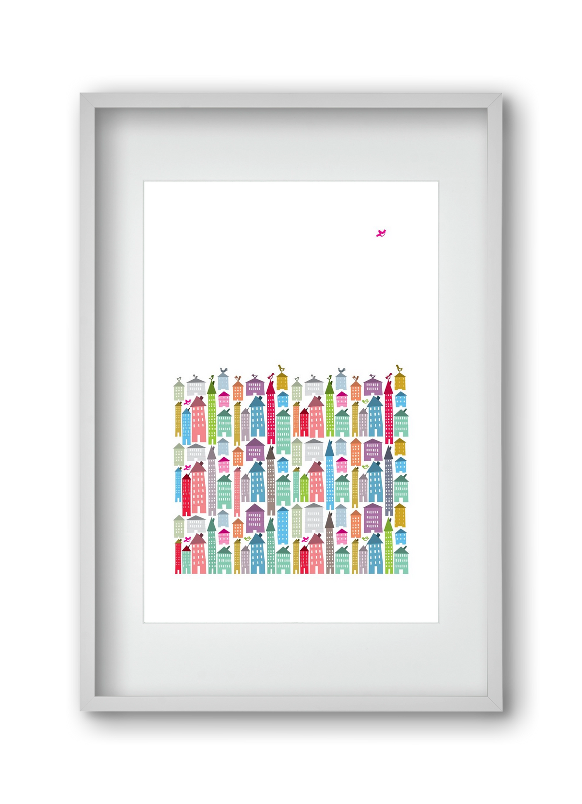 Houses and Birds, 30x45 cm (20x30 cm), Fehér keret, paszpartuval