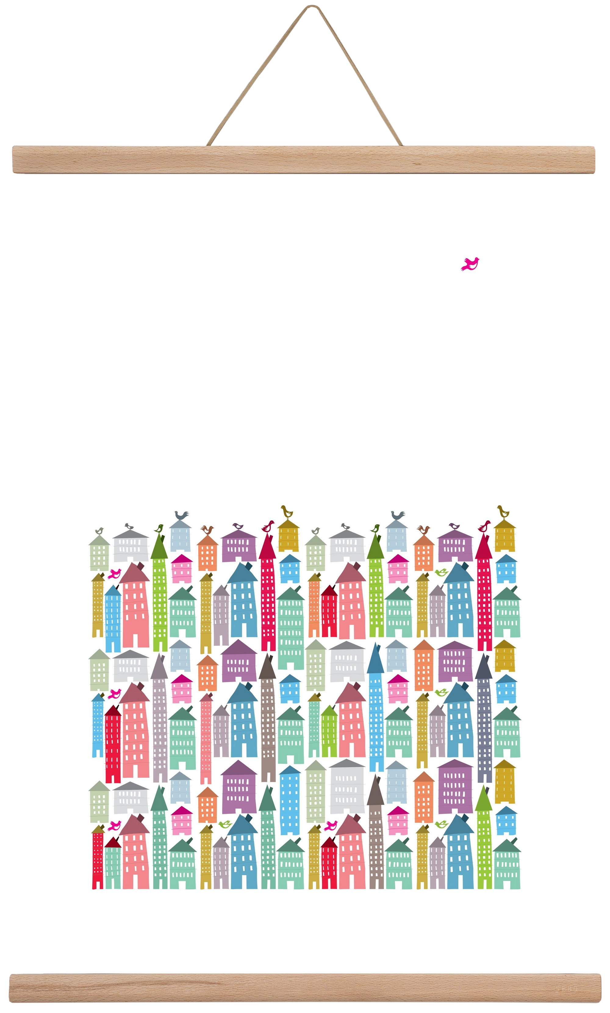 Houses and Birds, 40x60 cm (40x60 cm), Tölgy akasztó