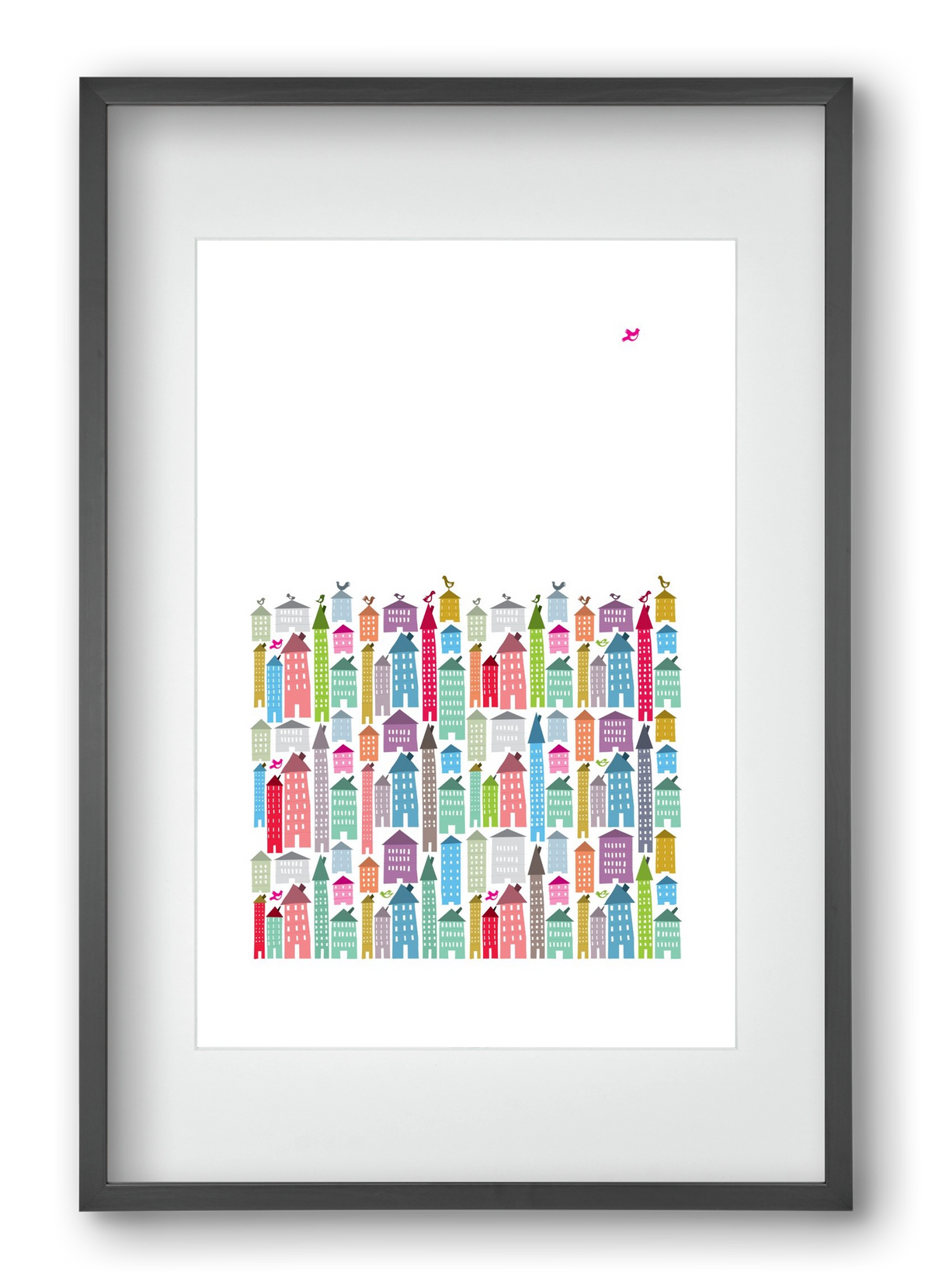 Houses and Birds, 40x60 cm (30x45 cm), Fekete keret, paszpartuval