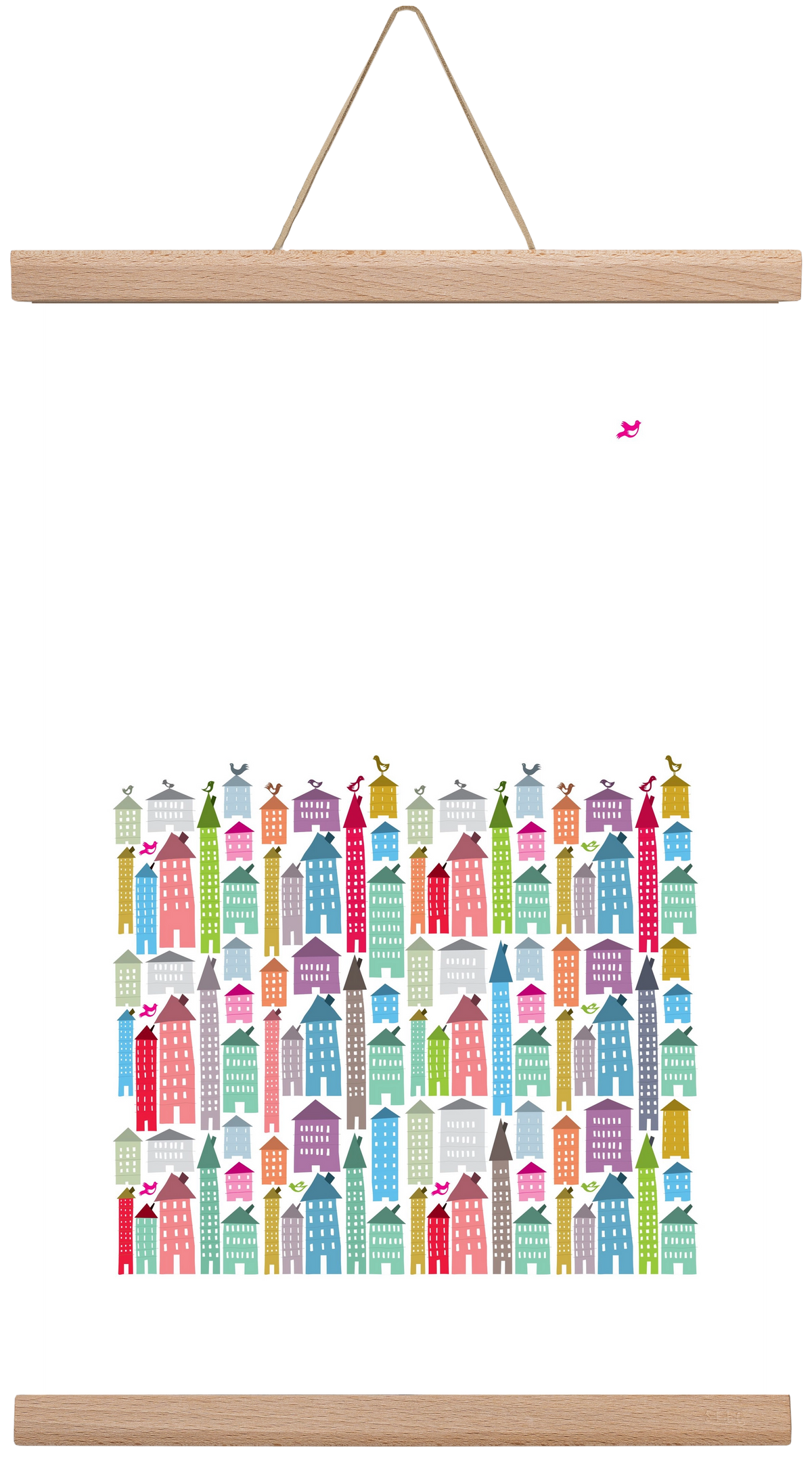 Houses and Birds, 30x45 cm (30x45 cm), Tölgy akasztó