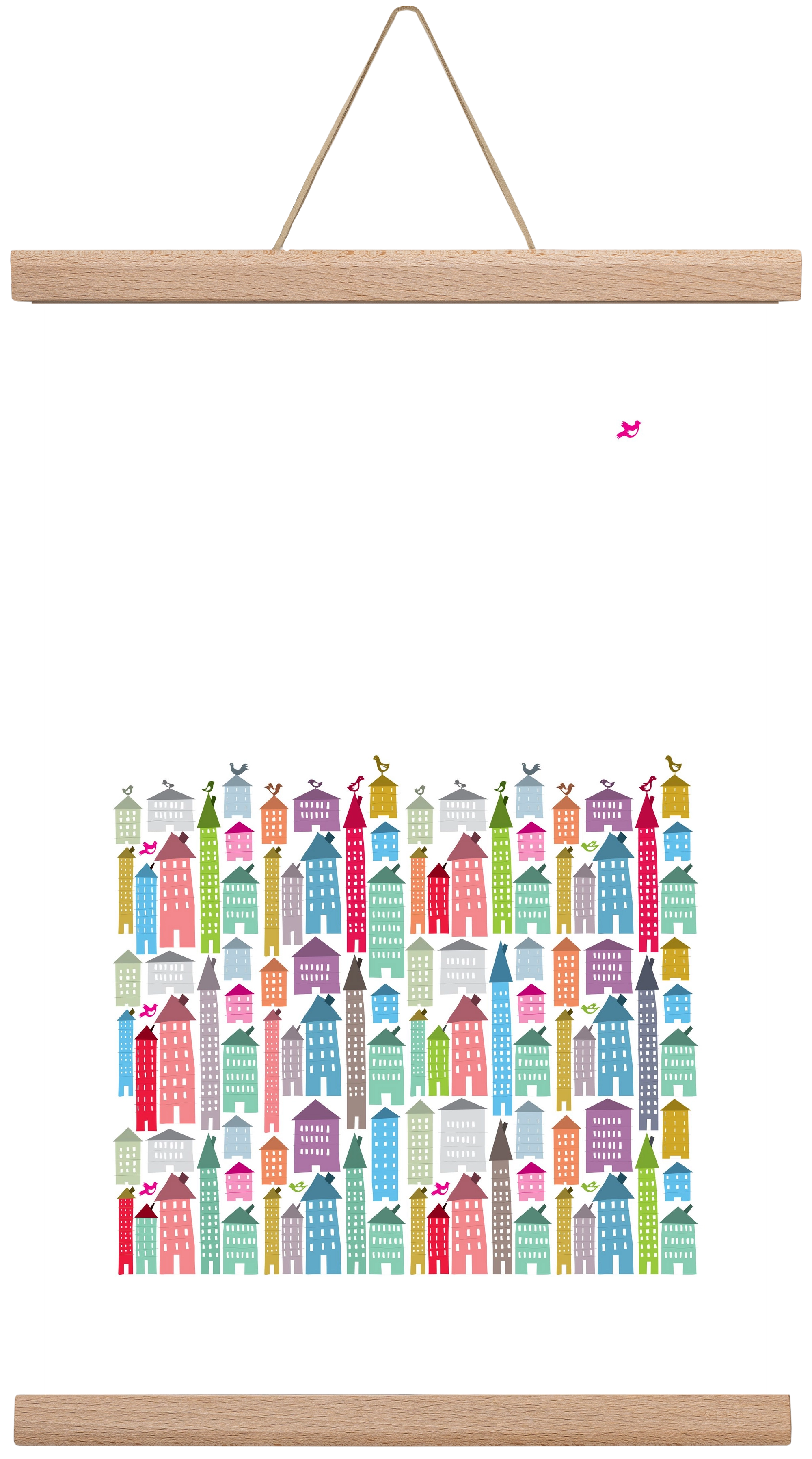 Houses and Birds, 30x45 cm (30x45 cm), Tölgy akasztó