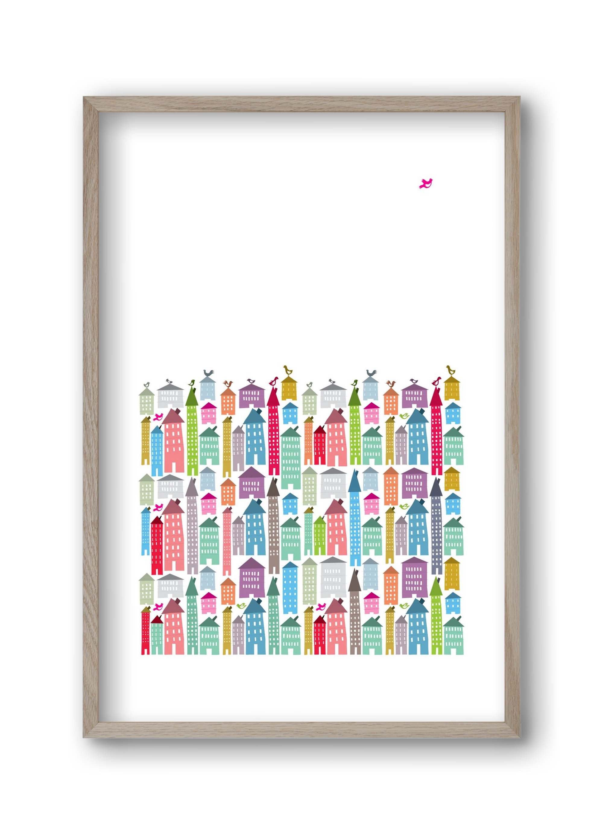 Houses and Birds, 30x45 cm (30x45 cm), Tölgy keret